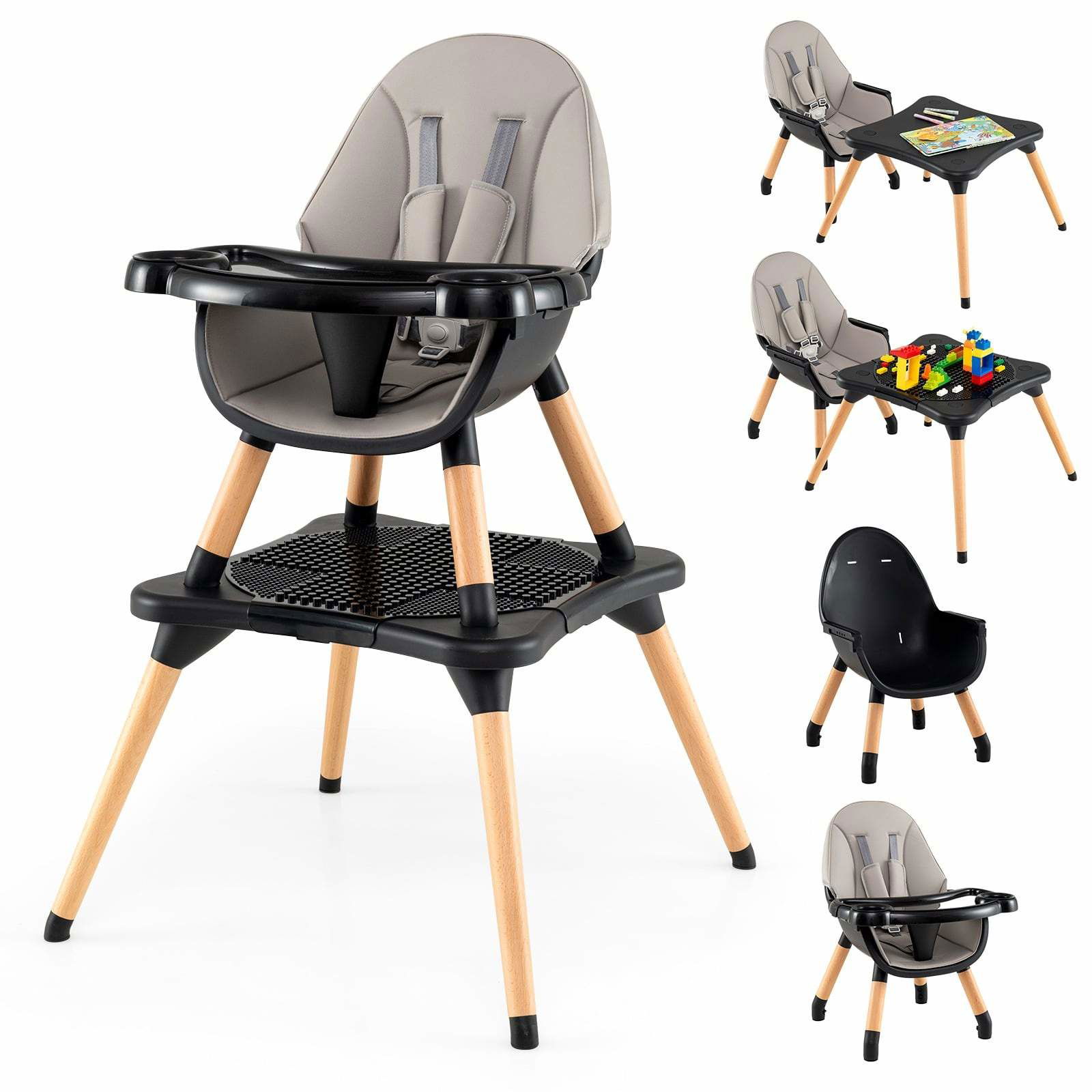 6-i-1 babyhøjstol med aftagelig dobbeltbakke