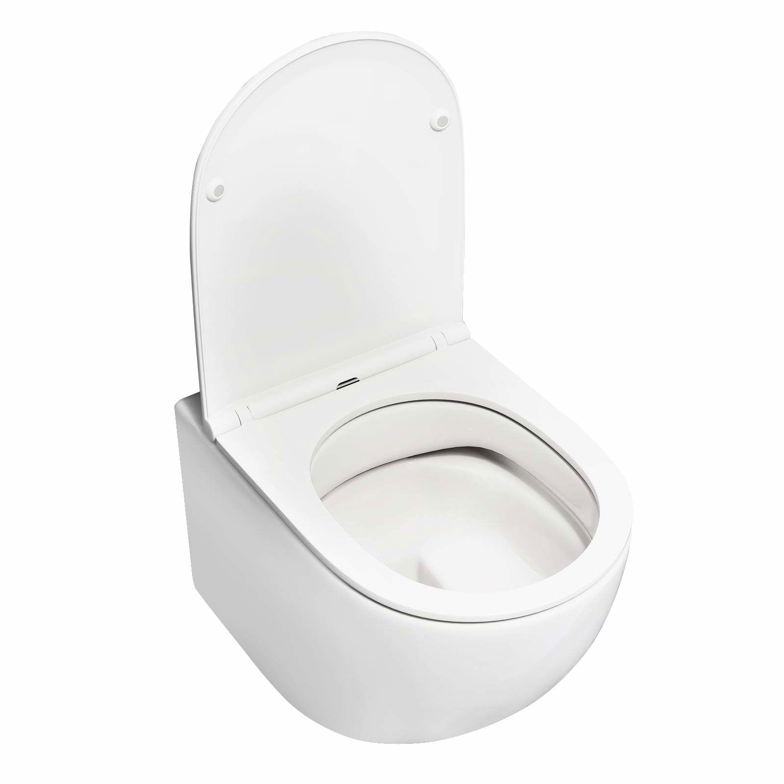 Vægmonteret toilet, dobbelt skyl og soft-close sæde, hvid