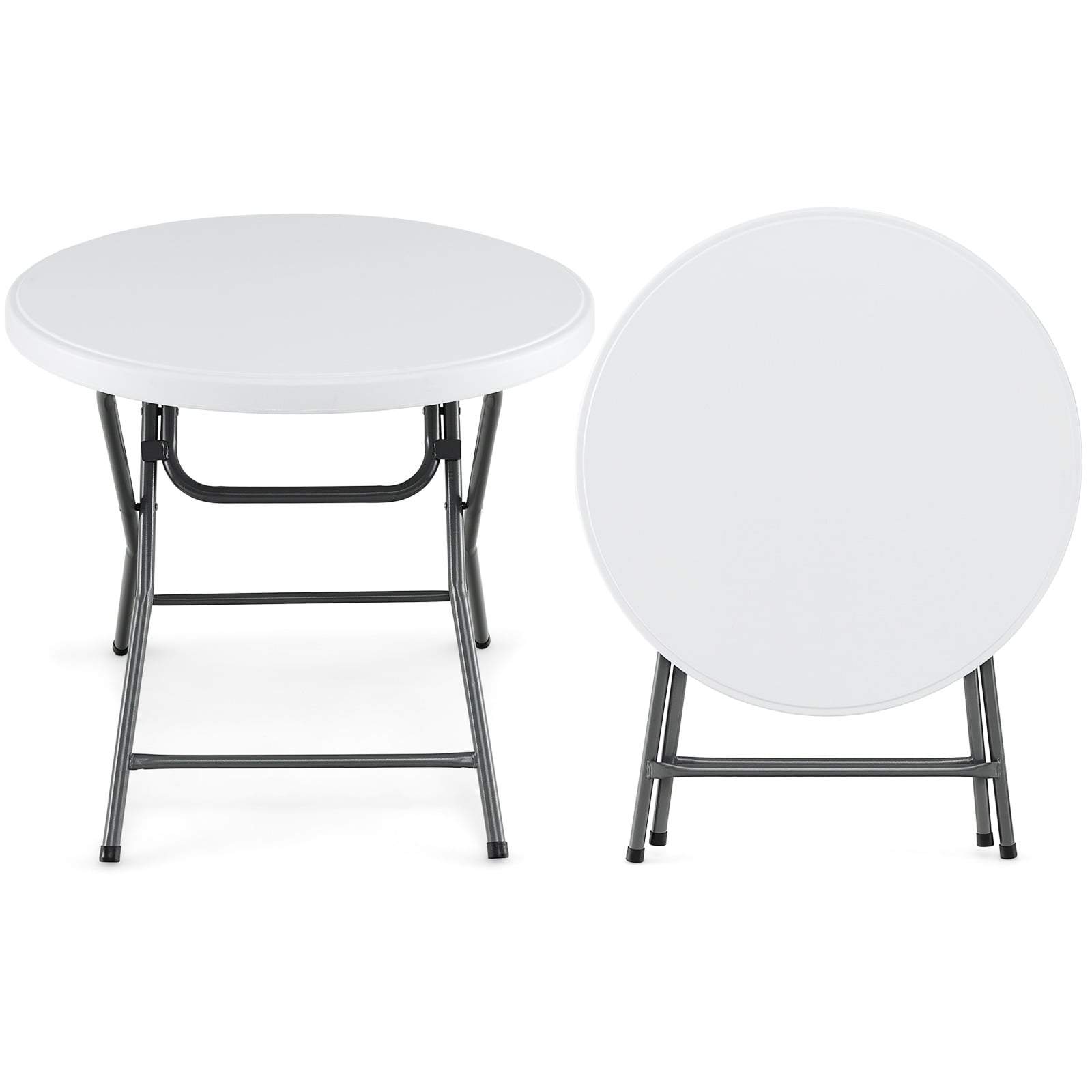 Rundt klapbord – 81 cm, vejrbestandigt HDPE, metalben