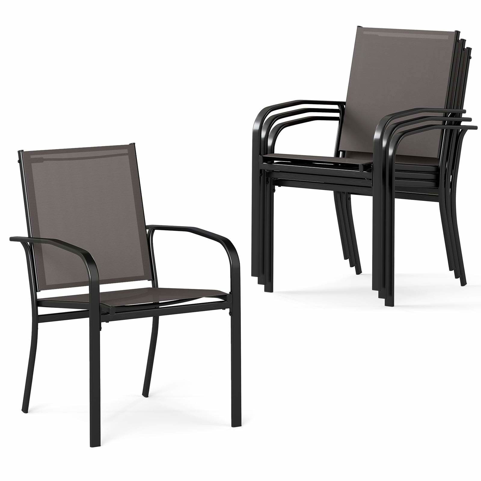 Stabelbare udendørs spisestole – sæt med 4, åndbart stof