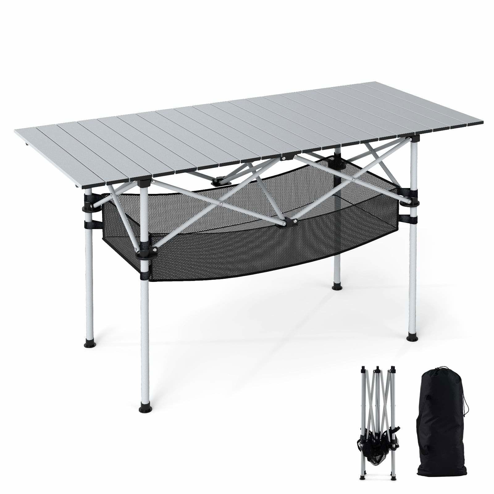 Bärbart hopfällbart campingbord – rullbar topp i aluminium, silver | Hem & Hobby | Pryloteket