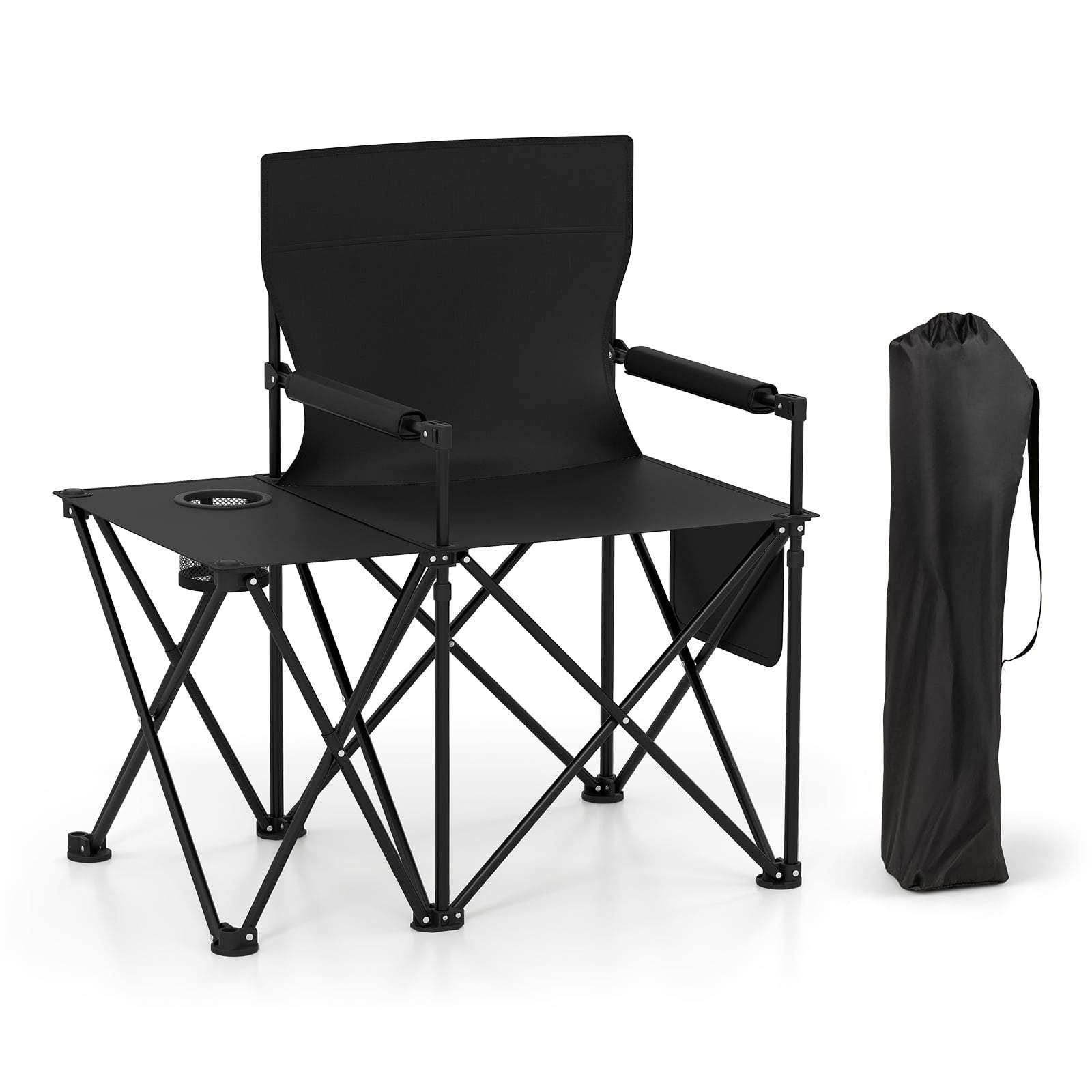 Sammenklappeligt campingstolsæt med sidebord og kopholder