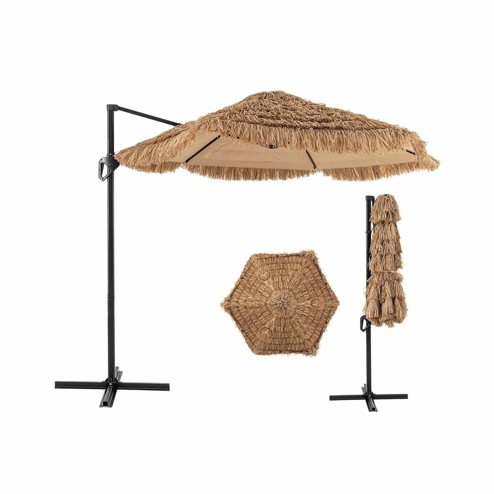 Fritstående Tiki-parasol med stråtag – 283 cm, ventileret top