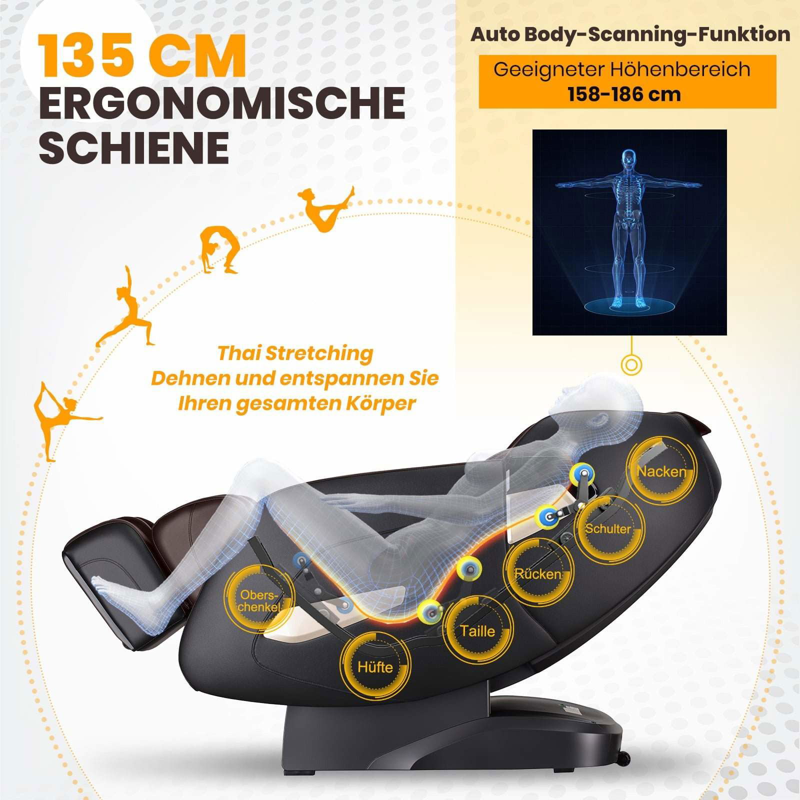 Shiatsu massagestol med Bluetooth og varme – afslapning af hele kroppen