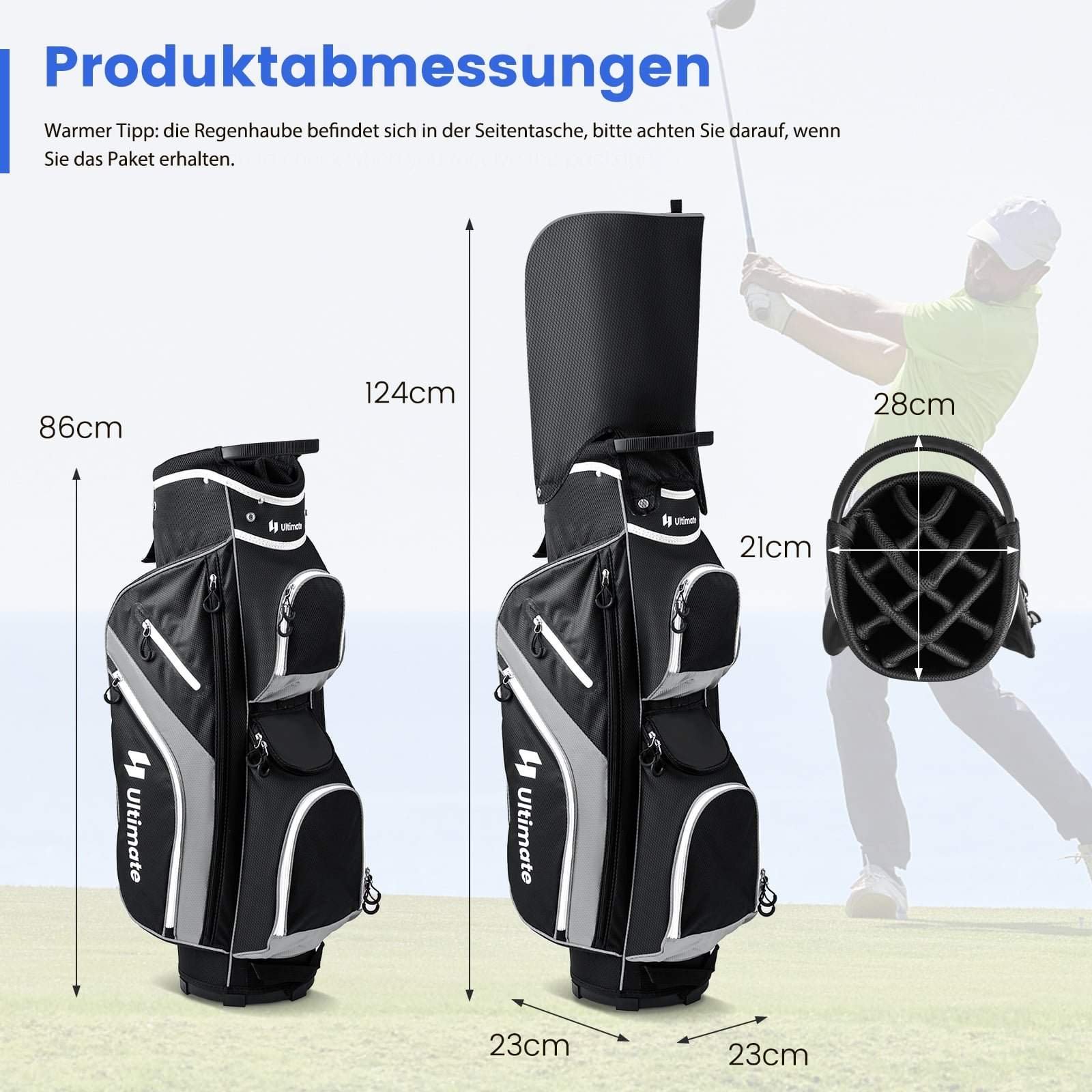 Golfvognstaske – 14 rumdelere, 9 lommer, kølerum