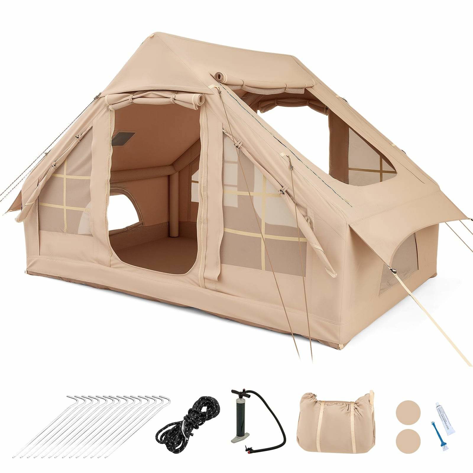 Oppusteligt campingtelt til 4-6 personer, vandtæt og vindtæt