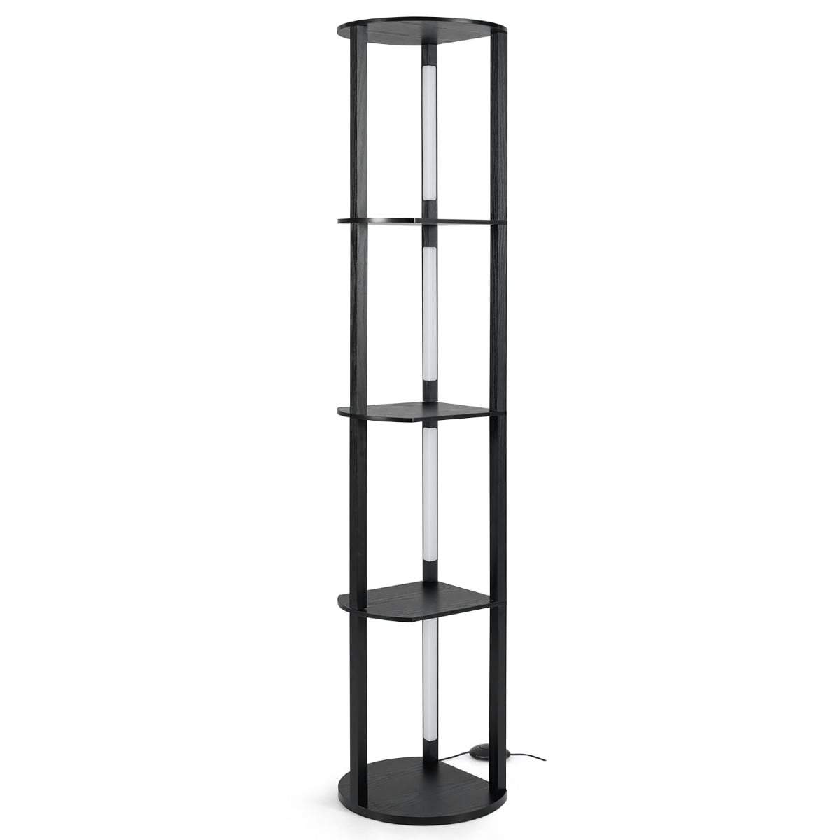 Gulvlampe med hylder og justerbare LED-strimler
