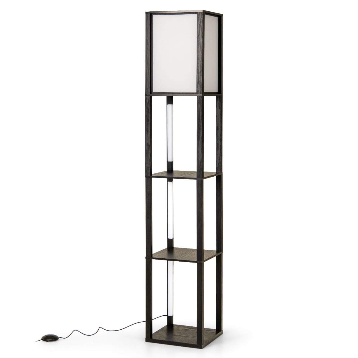 Gulvlampe med hylder og justerbare LED-strimler