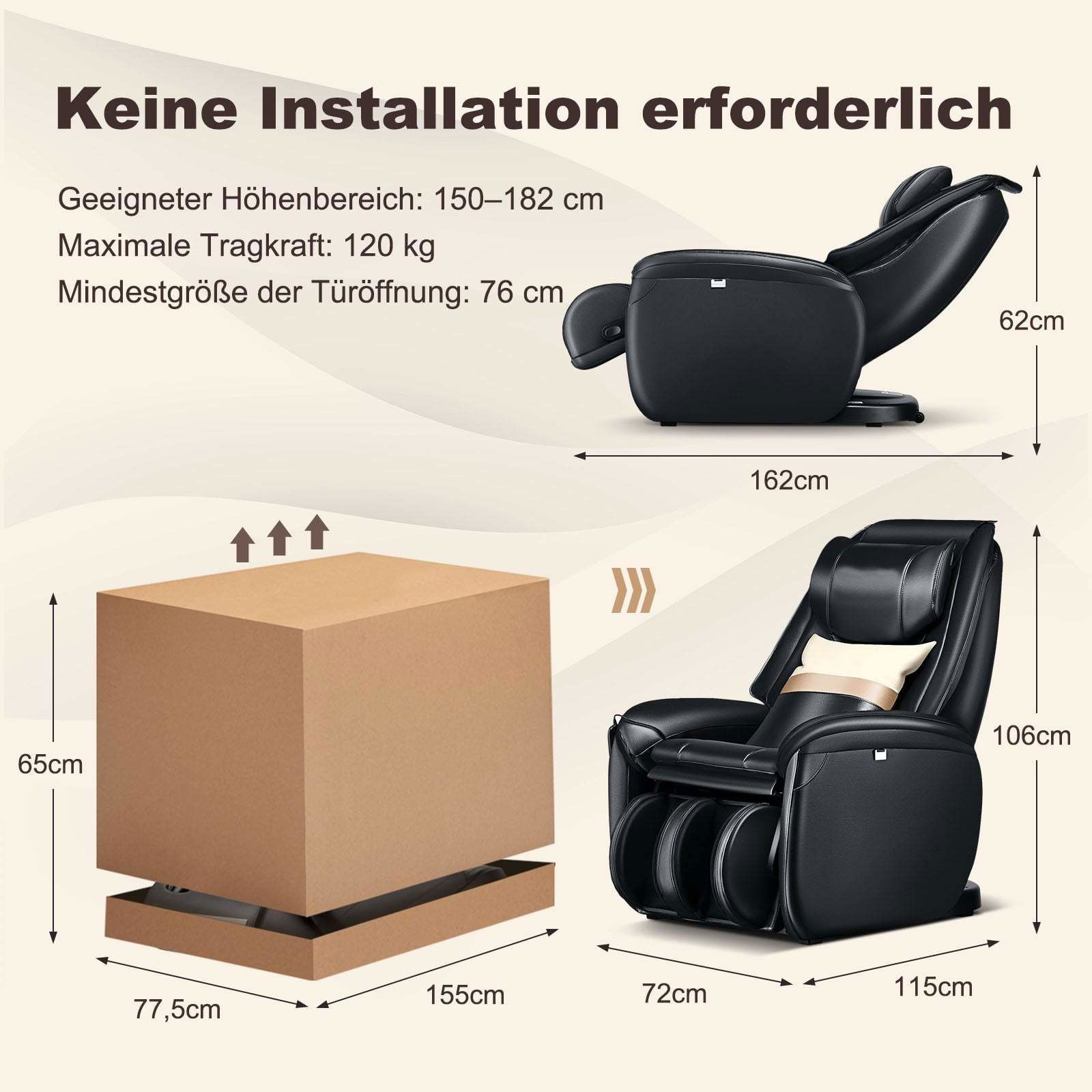 Zero Gravity Massagestol med helkropsfunktion, varme og tilbagelænet lænefunktion