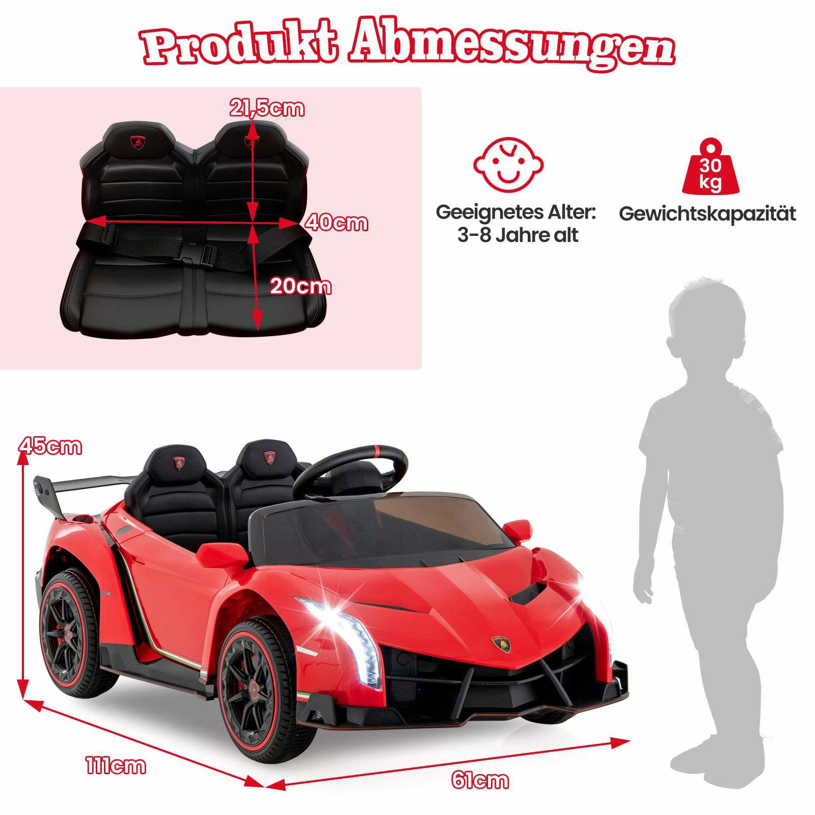 Lamborghini åkbil för barn – fjärrkontroll, LED, musik, röd | Hem & Hobby | Pryloteket
