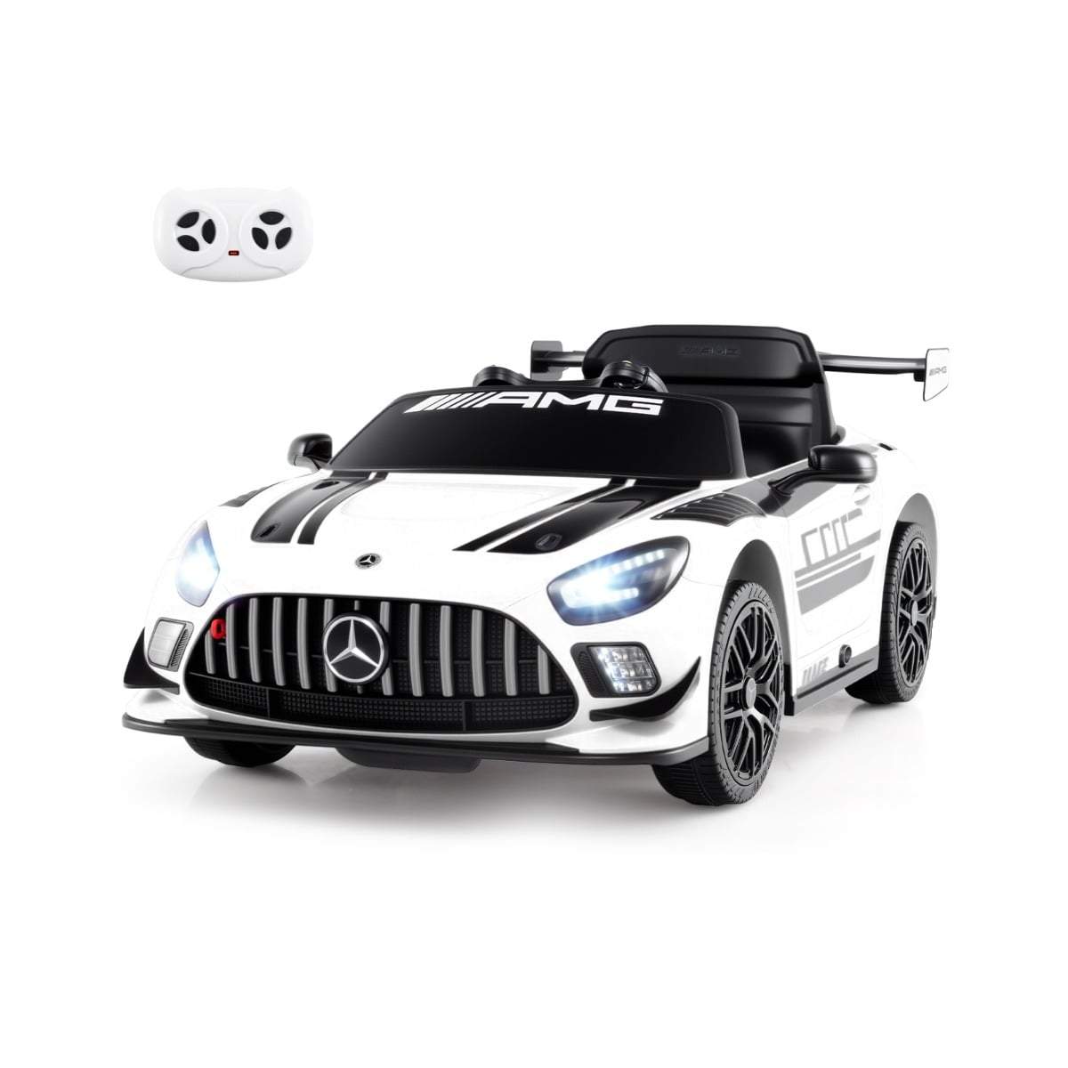 Børne Mercedes-AMG GT3 kørebil – fjernbetjent, 3 hastigheder, hvid