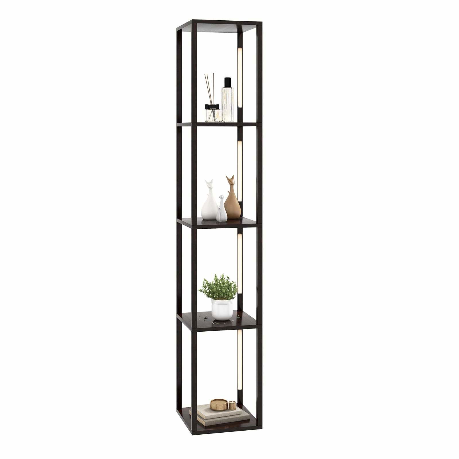 Gulvlampe med hylder – 3-niveau dæmpbar LED, brun