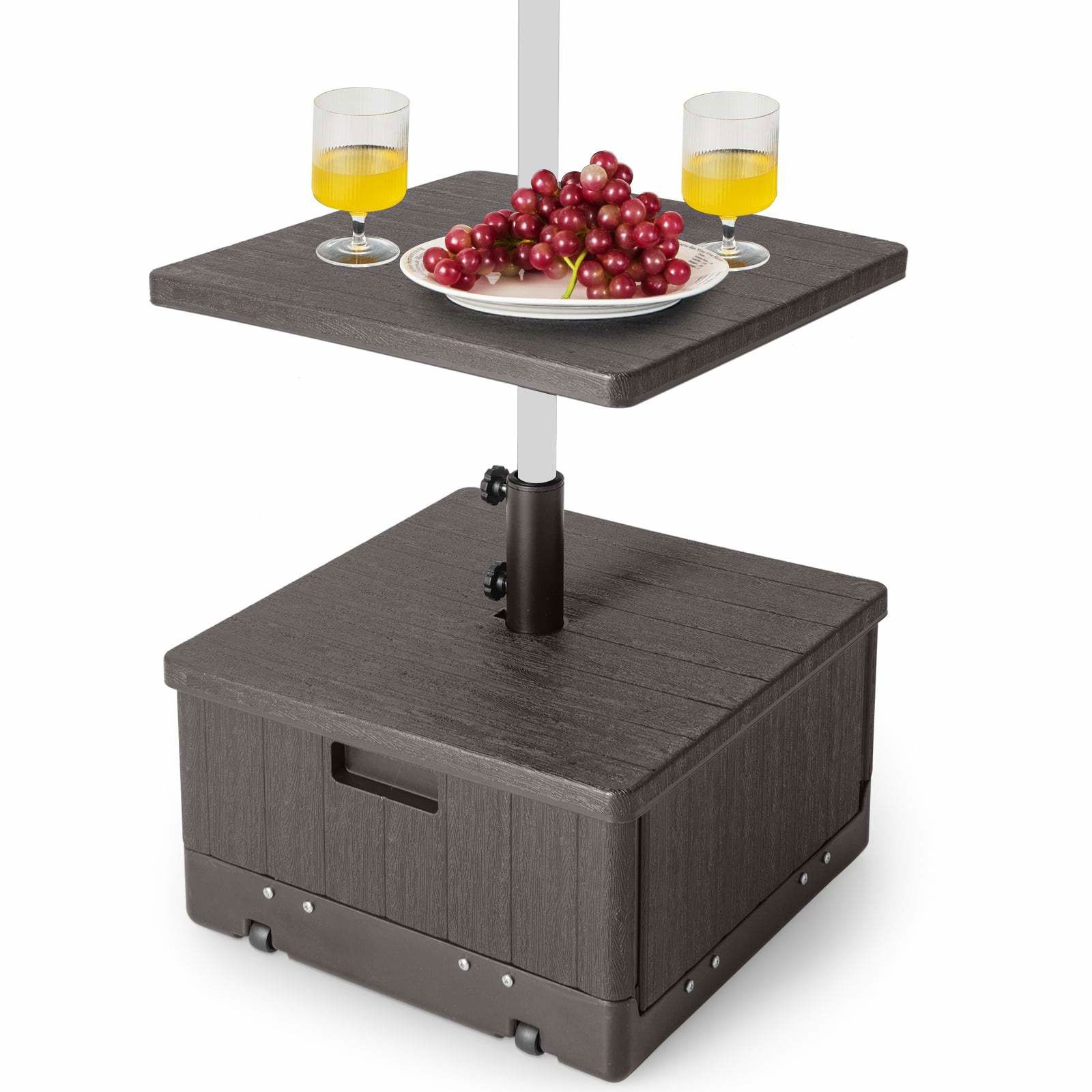 Parasollställ för utomhusbruk med bord och hjul – brunt | Hem & Hobby | Pryloteket