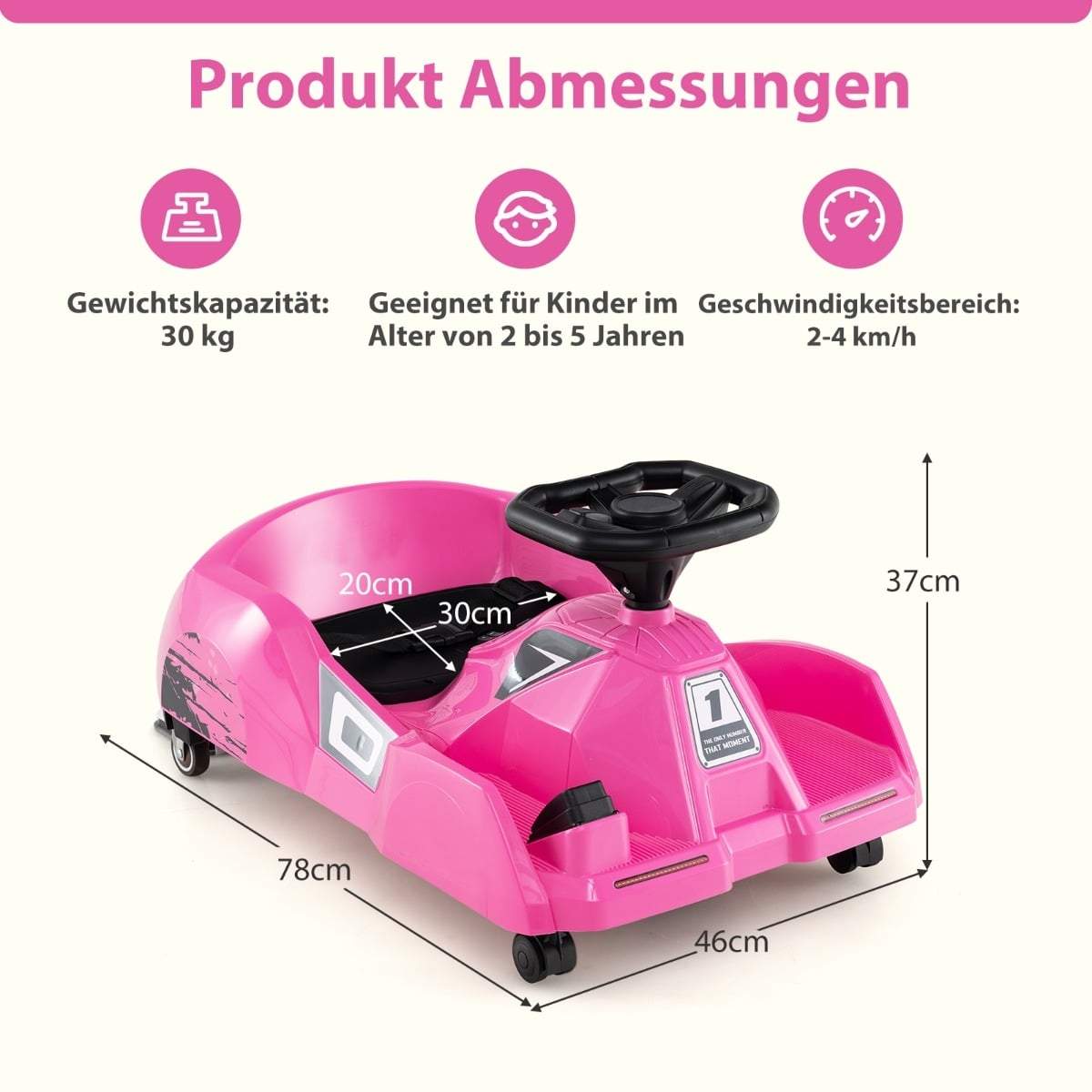 3-i-1 elektrisk gokart för barn med rengöringsmopp, rosa | Hem & Hobby | Pryloteket