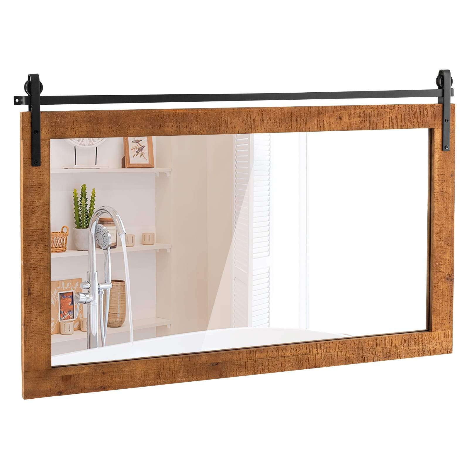 Rustik väggspegel i lantlig stil – massiv träram, 100x66 cm | Hem & Hobby | Pryloteket