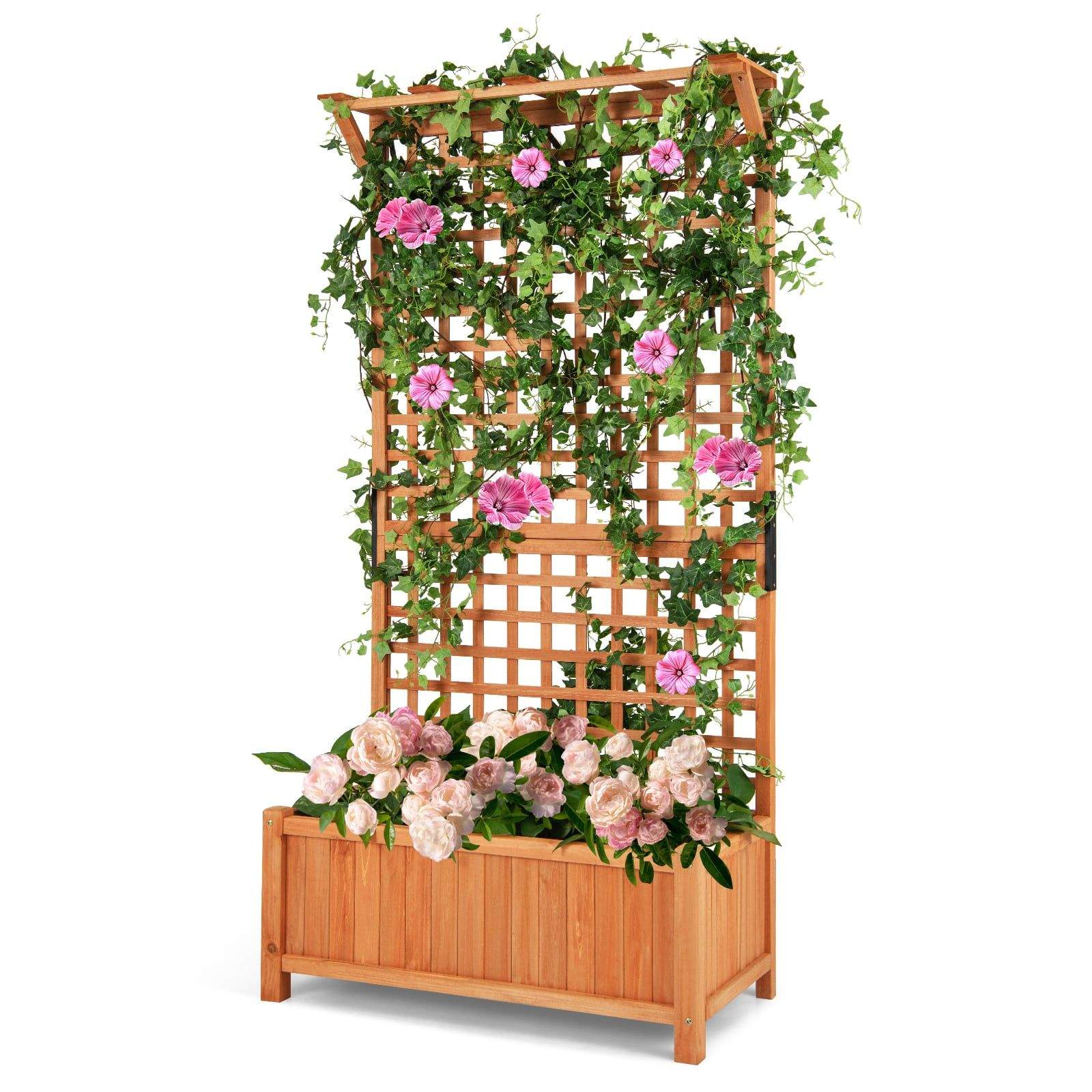 Træplantekasse med espalier og dræning – 75x33x182,5 cm