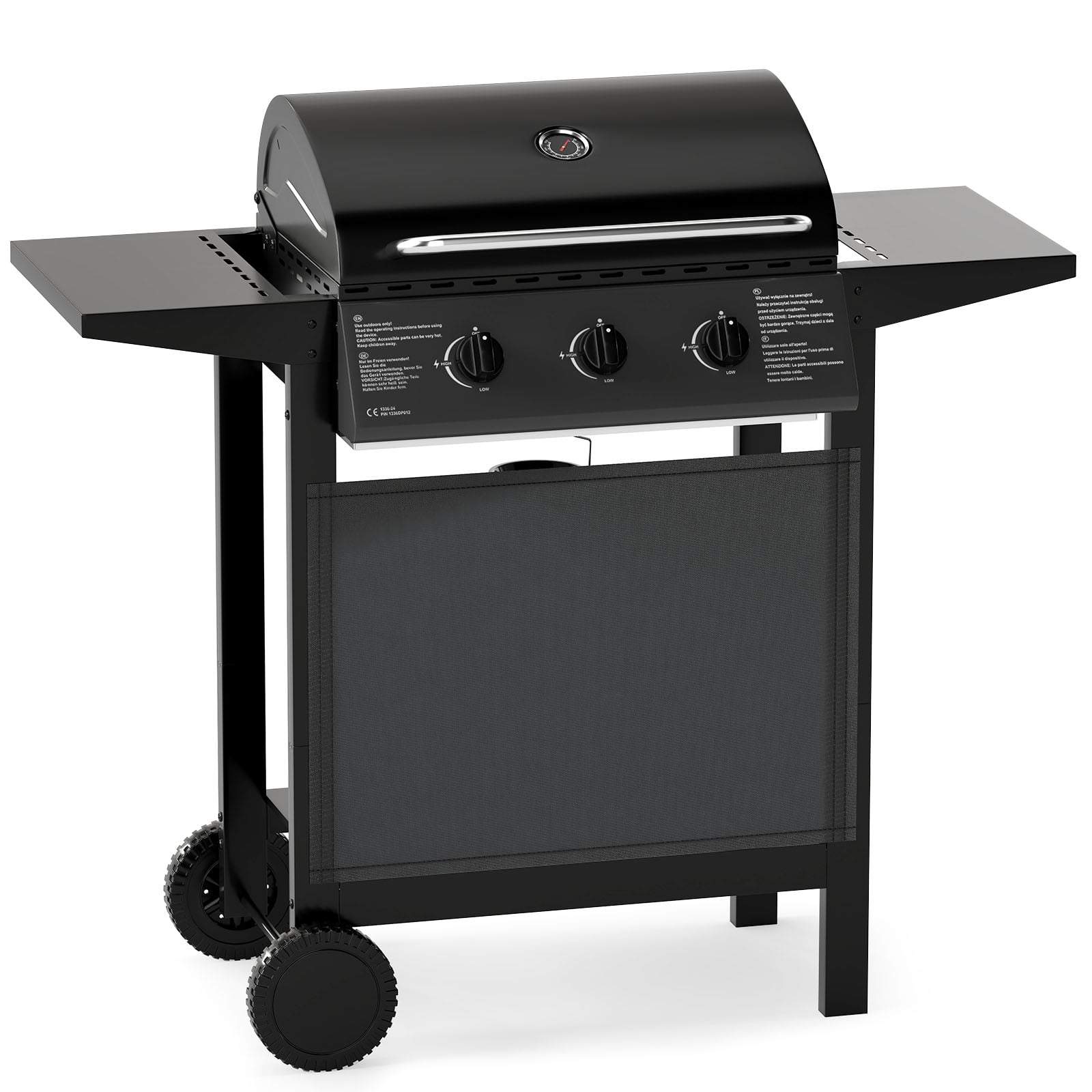 Udendørs gasgrill – 3 brændere, rustfrit stål, bærbar
