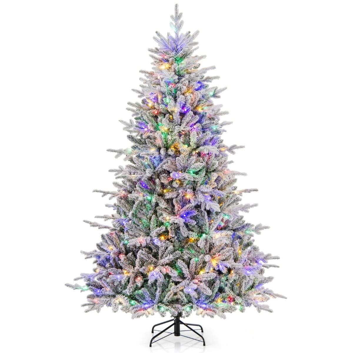 Flokket juletræ på 218 cm med 350 LED-lys og 8 lysindstillinger