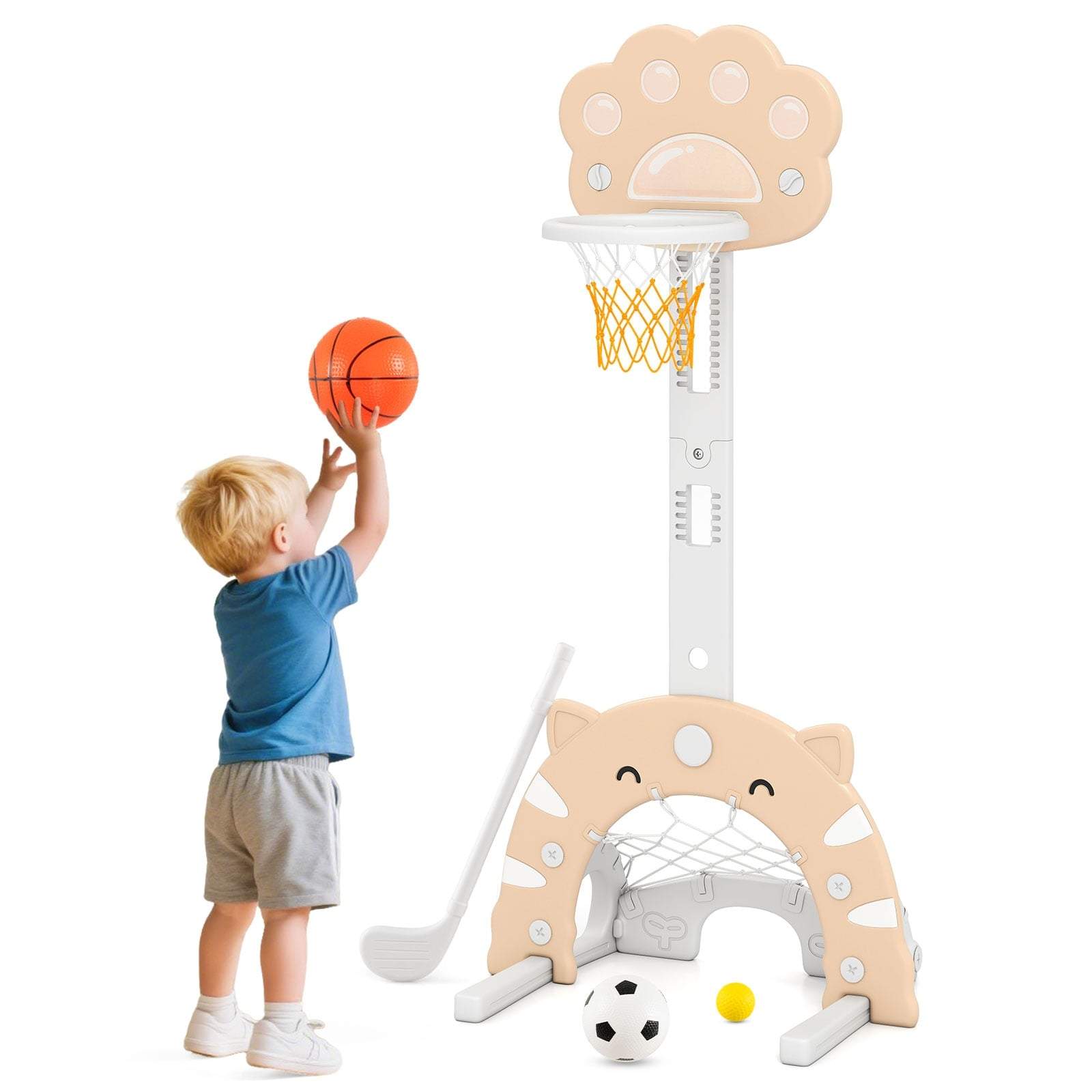 3-i-1 børnesportscenter – basketball, fodbold og golfsæt