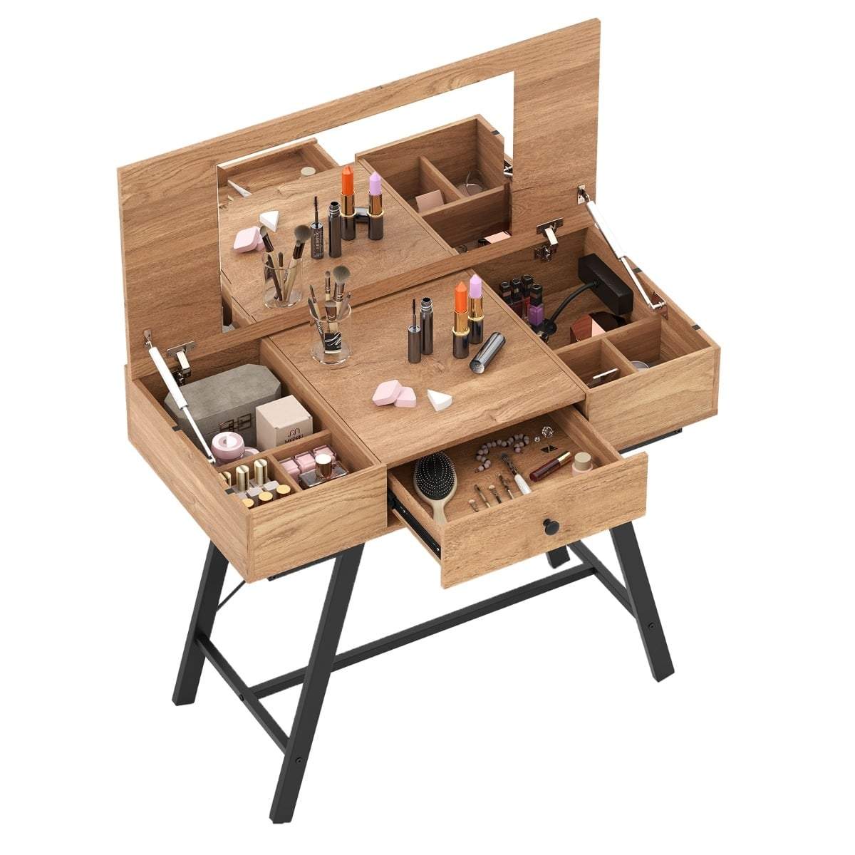 Sminkebord med spejl, ladestation og opbevaring