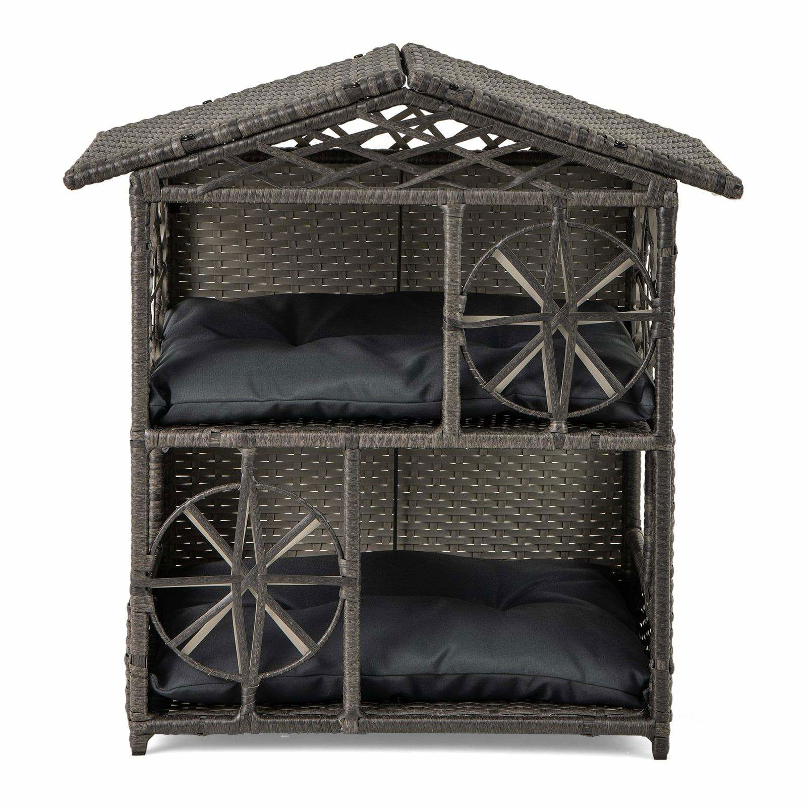 2-lags rattan kattehus med hynder – indendørs/udendørs