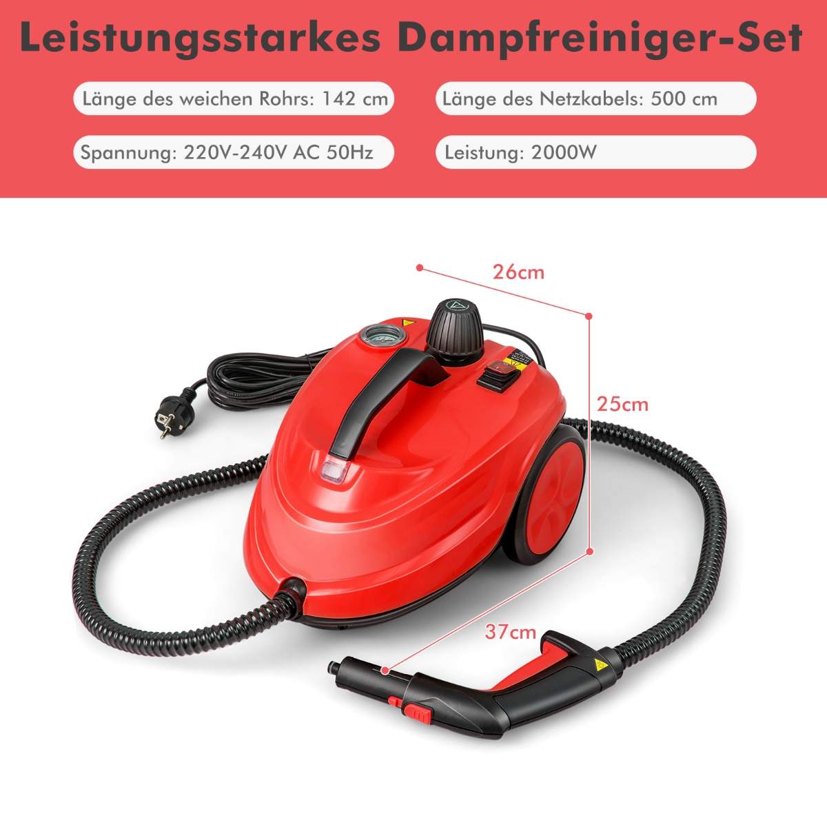 Højtryksdamprenser, 2000W, sæt med 15 dele