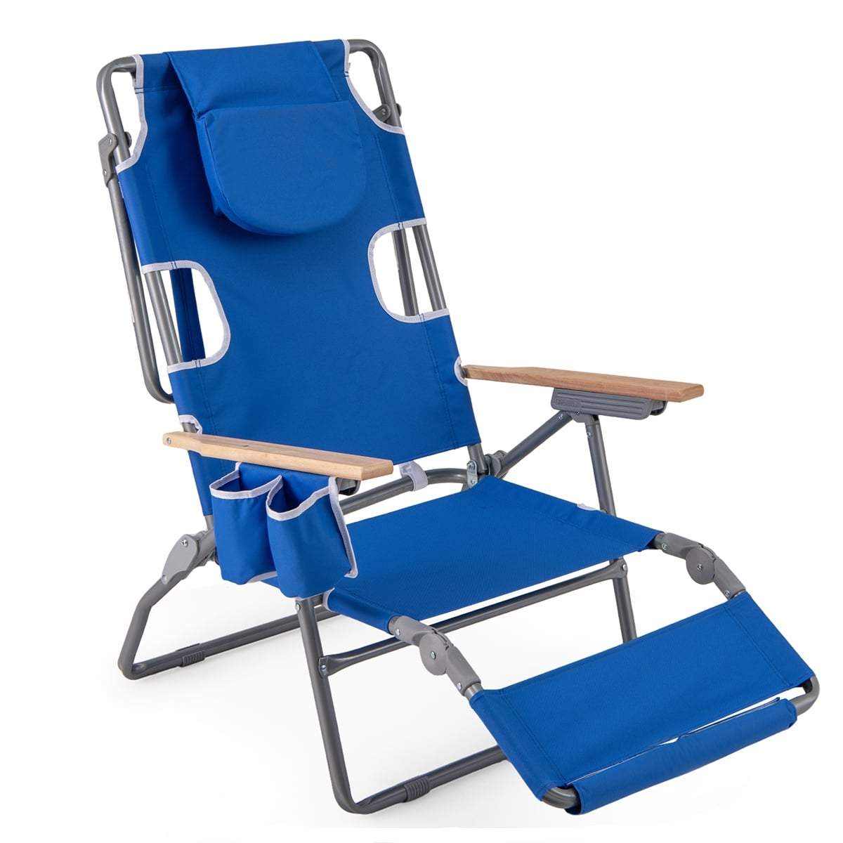 3-i-1 foldbar strandstol med justerbar fodstøtte og pude