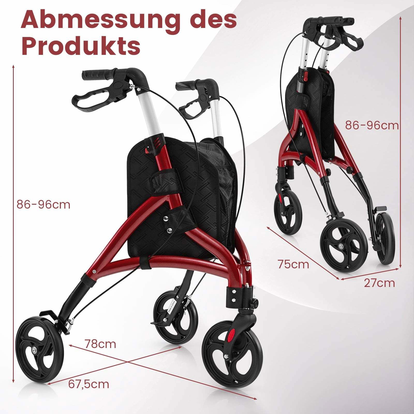 Hopfällbar gåstol för äldre – Lättvikts aluminium, 20 cm hjul | Hem & Hobby | Pryloteket