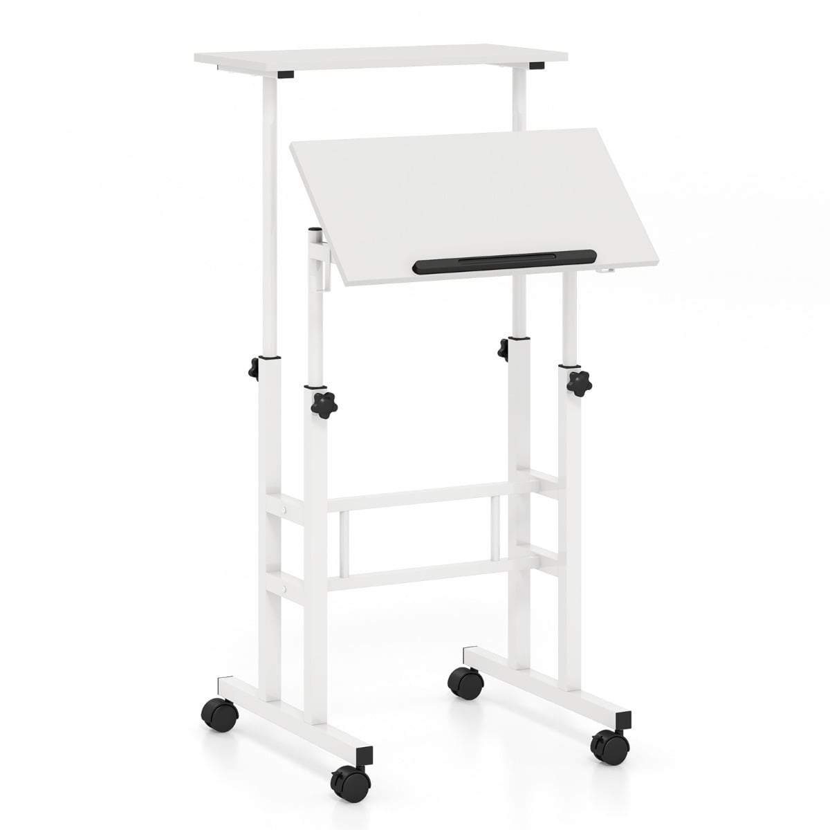 Justerbart hæve-sænkebord med hjul – hvidt, ergonomisk design
