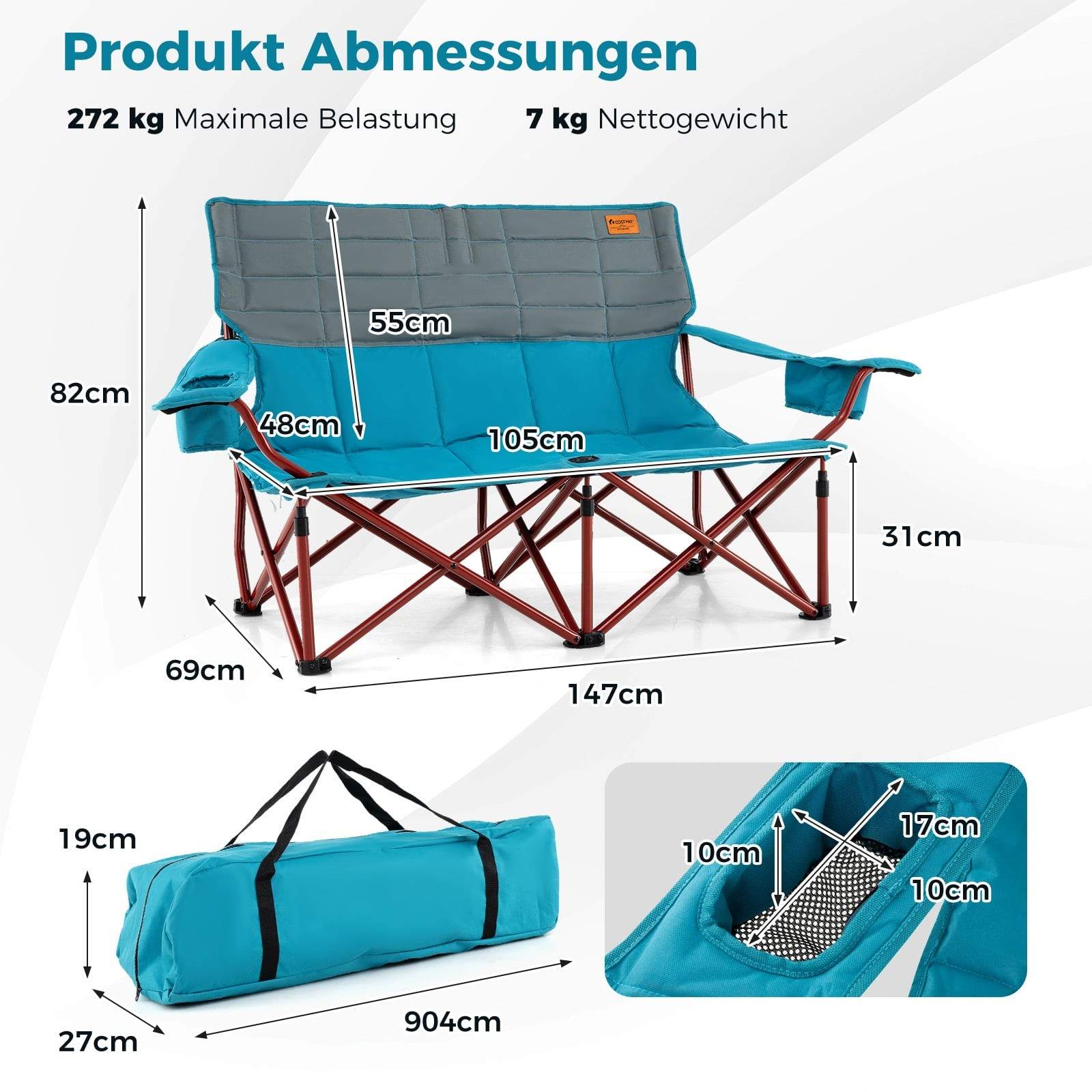 Överdimensionerad hopfällbar campingstol för 2 personer med mugghållare | Hem & Hobby | Pryloteket