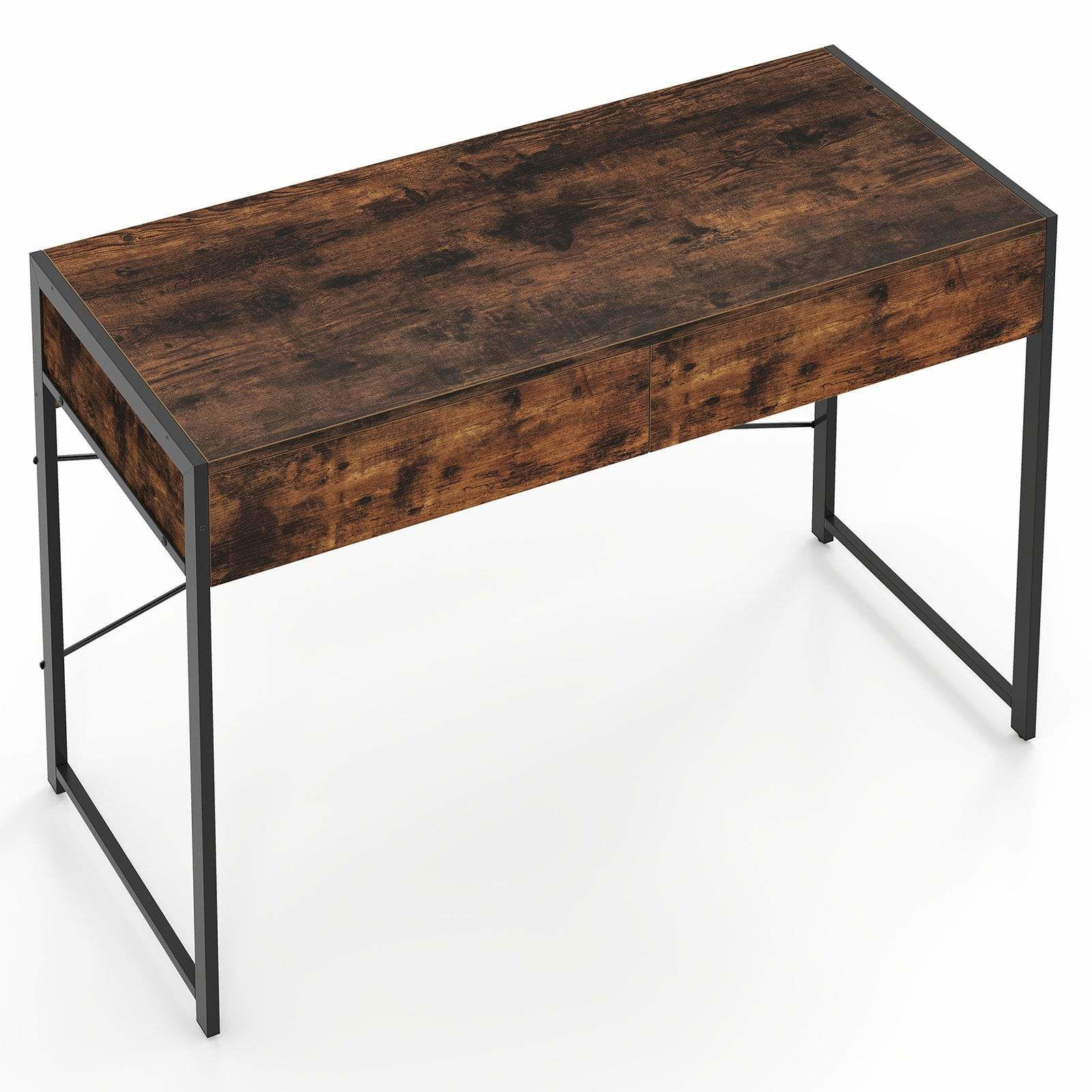 Kompakt computerbord med 2 skuffer – rustik brun