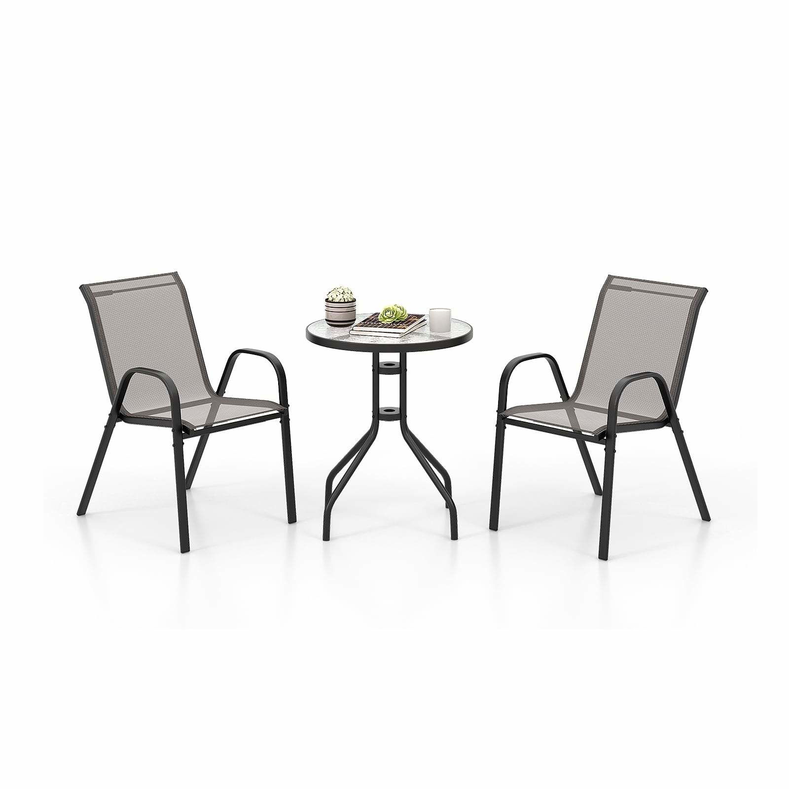 Udendørs bistrosæt – 3 dele, stabelbare stole, grå
