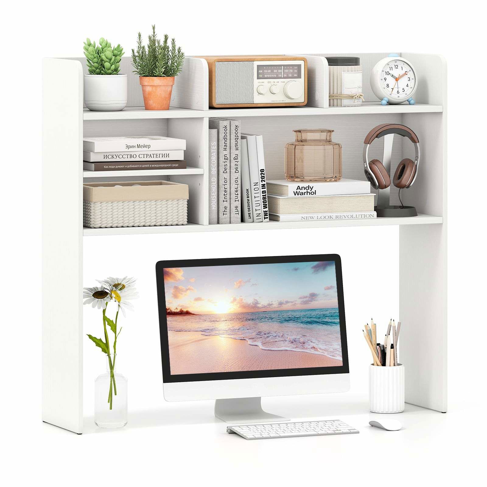 Vit skrivbordshylla med 6 justerbara förvaringsställ | Hem & Hobby | Pryloteket