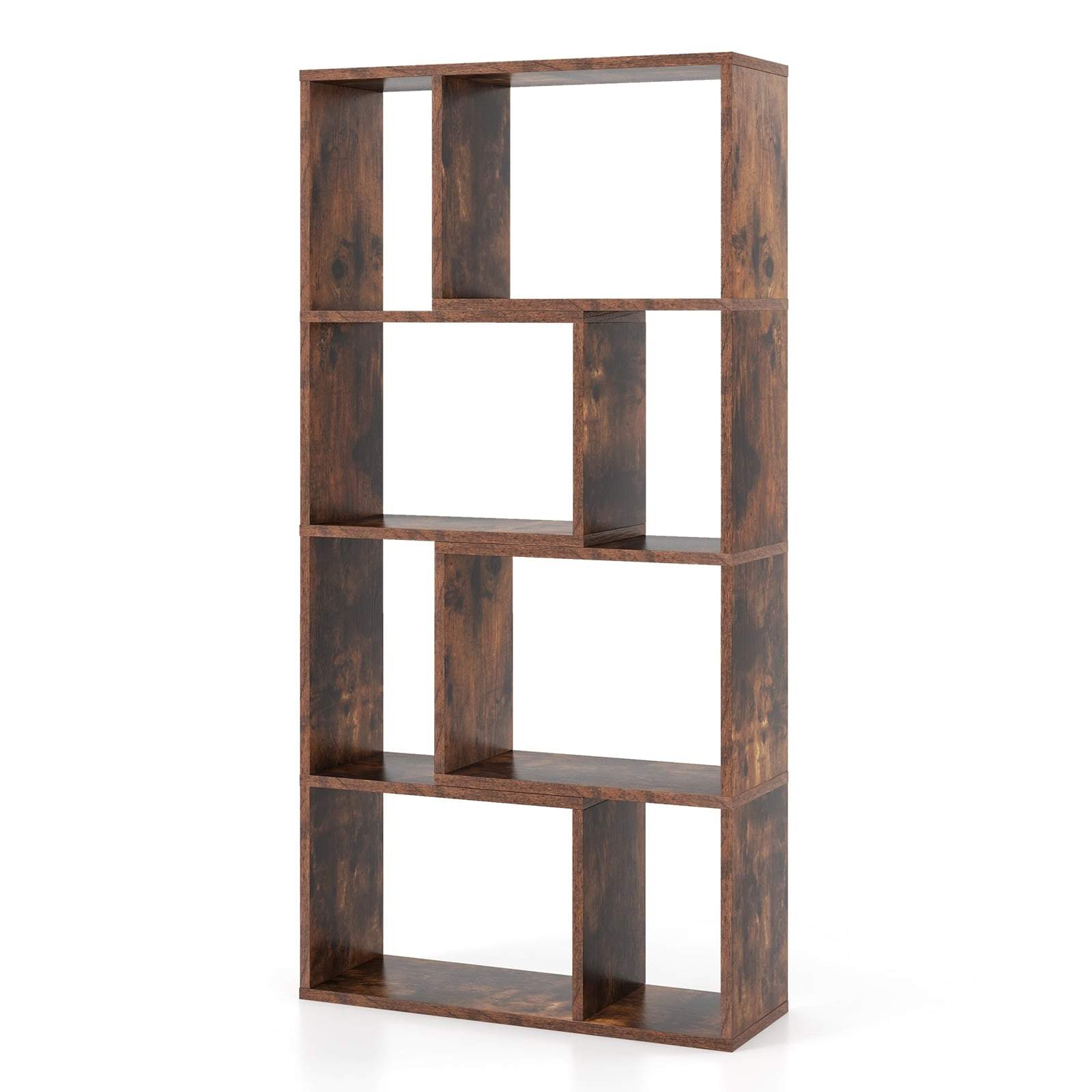Bogreol med 8 kuber – Geometrisk design, 4 niveauer, brun