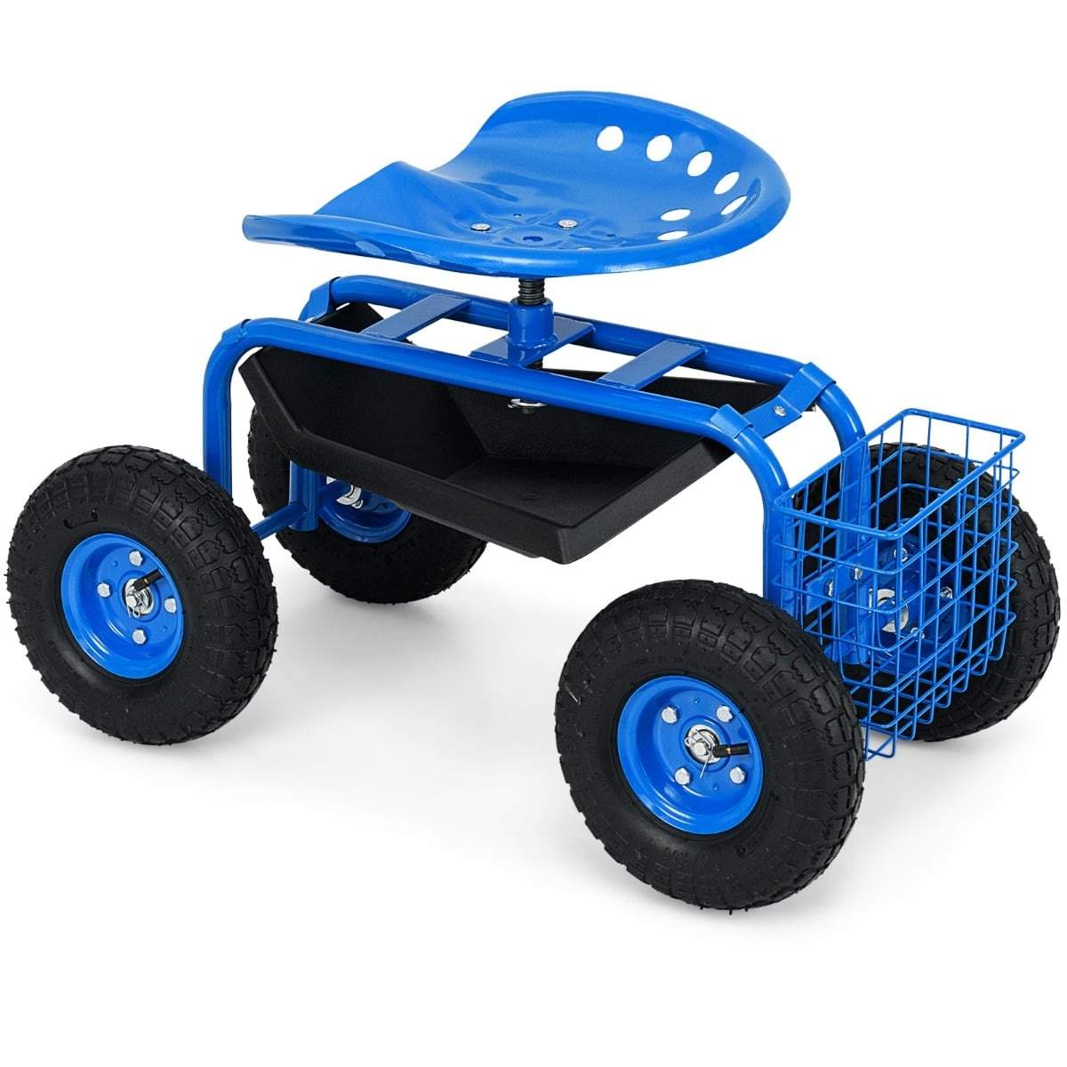 Justerbar havesæde med hjul – 360° drejelig og opbevaring