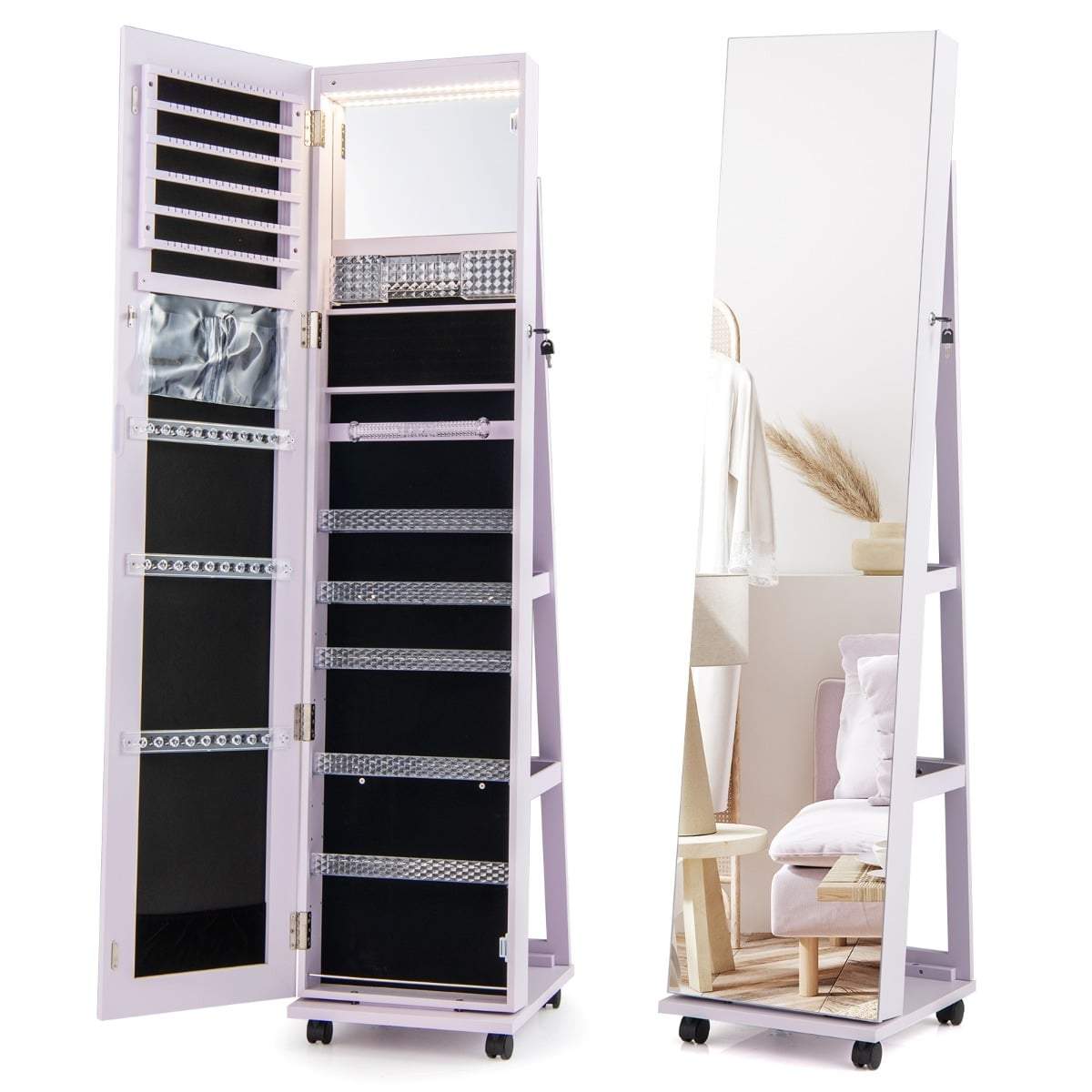 Smyckesskåp med spegel och LED-lampor – Lila | Hem & Hobby | Pryloteket