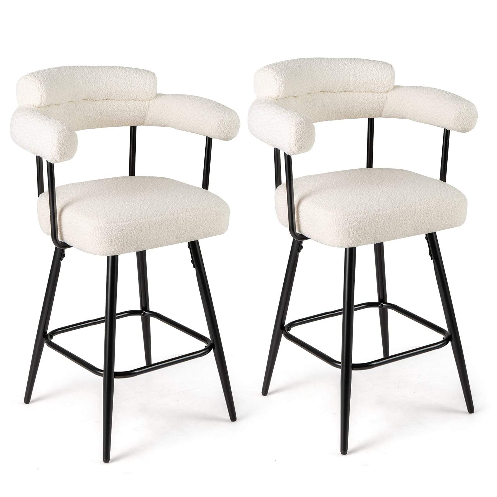 Hvide Bouclé Barstole – 360° Drejbar, Ergonomisk Komfort