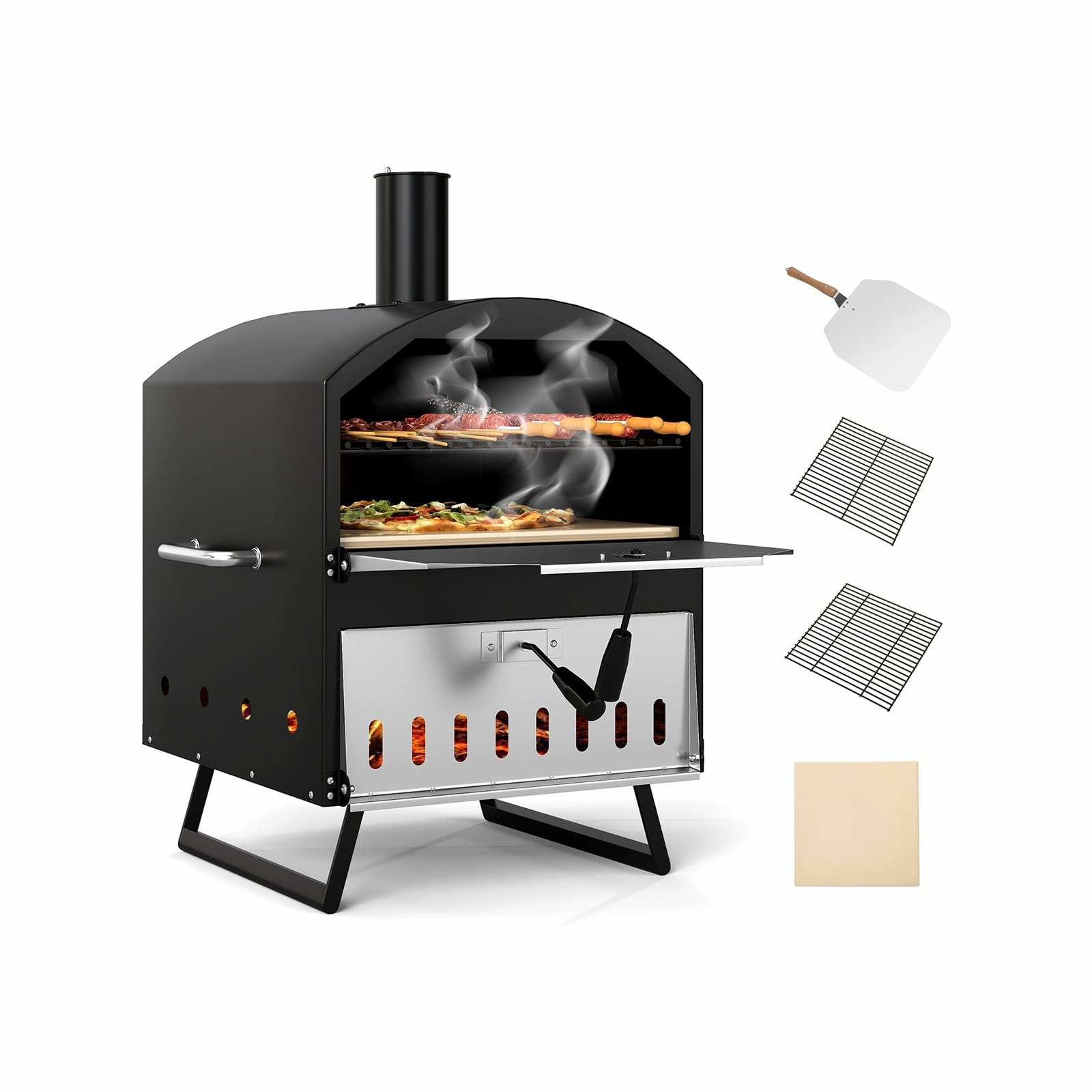 Udendørs brændefyret pizzaovn – 40 cm, dobbeltlags, bærbar