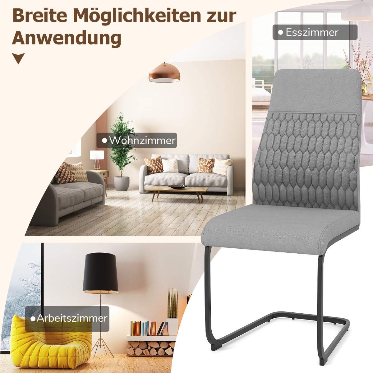 Sæt med 4 moderne grå spisestole – høj ryg, ergonomisk design