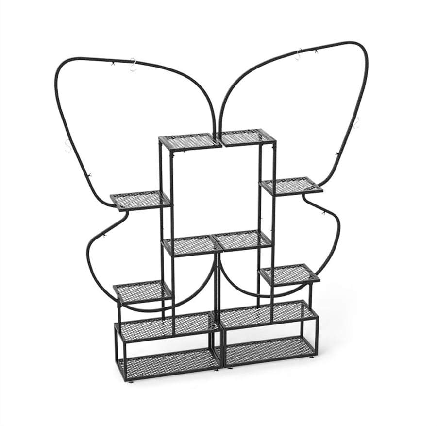 6-våningar metallfjärilsväxtställ med krokar – svart | Hem & Hobby | Pryloteket