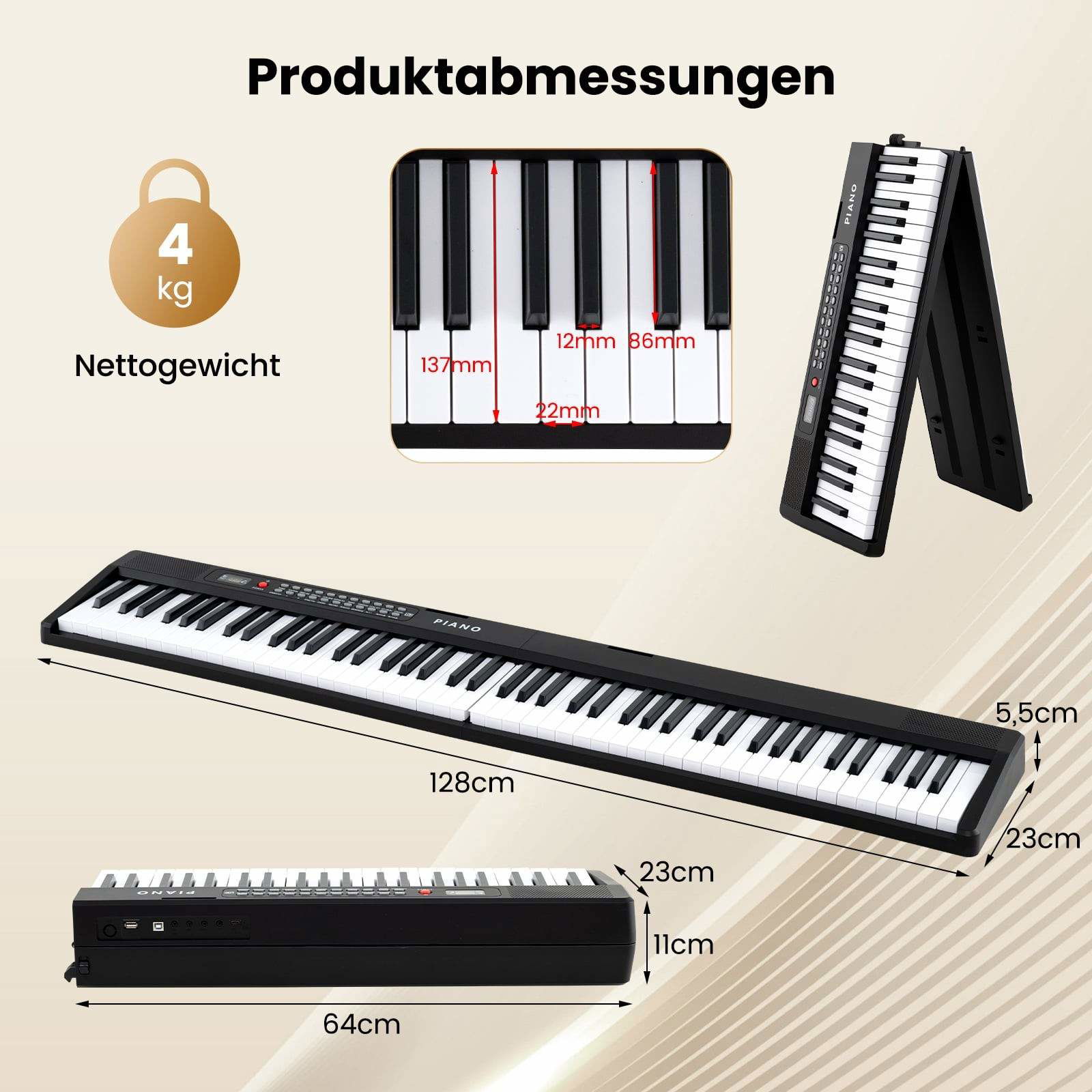 Hopfällbart piano med 88 tangenter och inlärningslägen | Hem & Hobby | Pryloteket