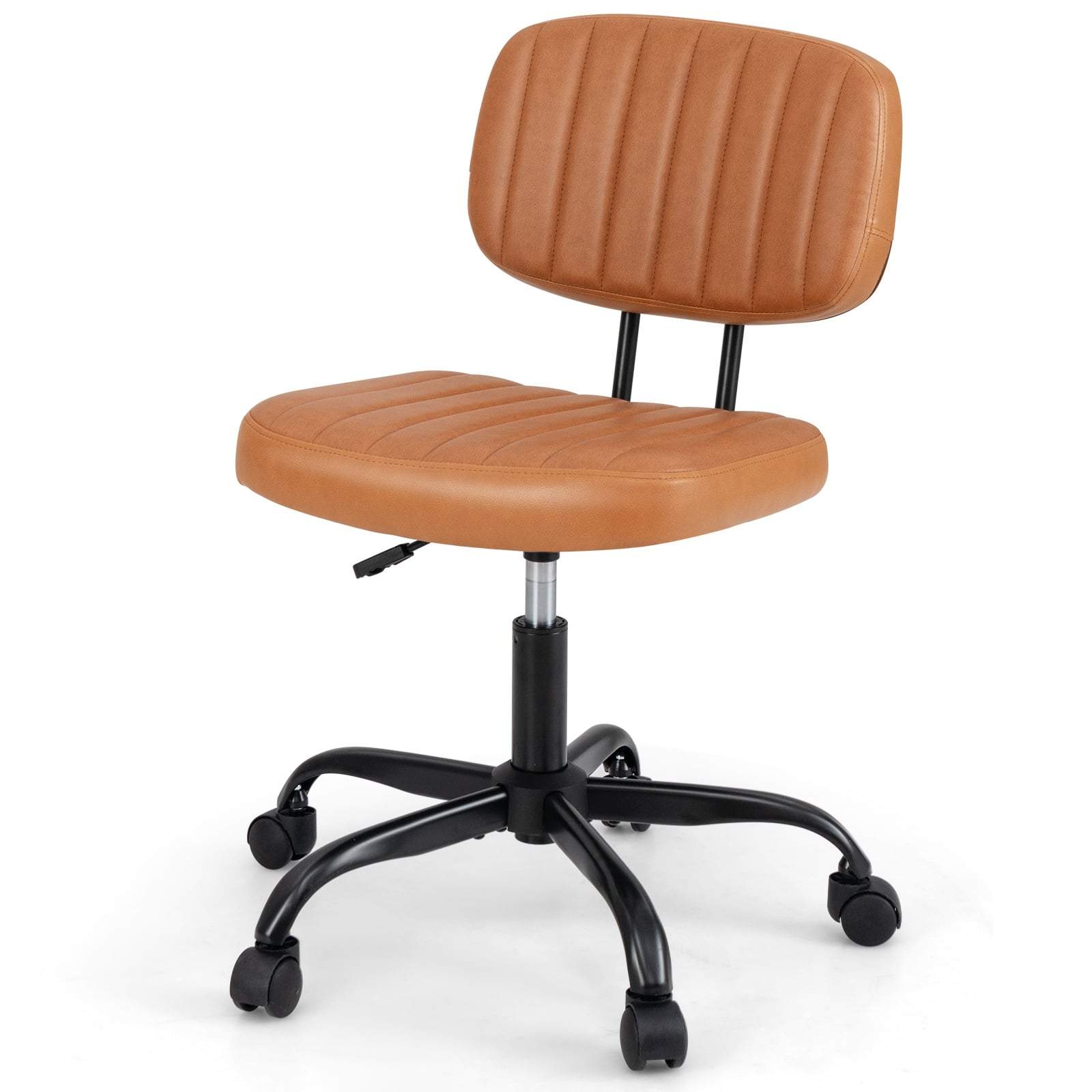 Ergonomisk armløs kontorstol – brun, kompakt og justerbar