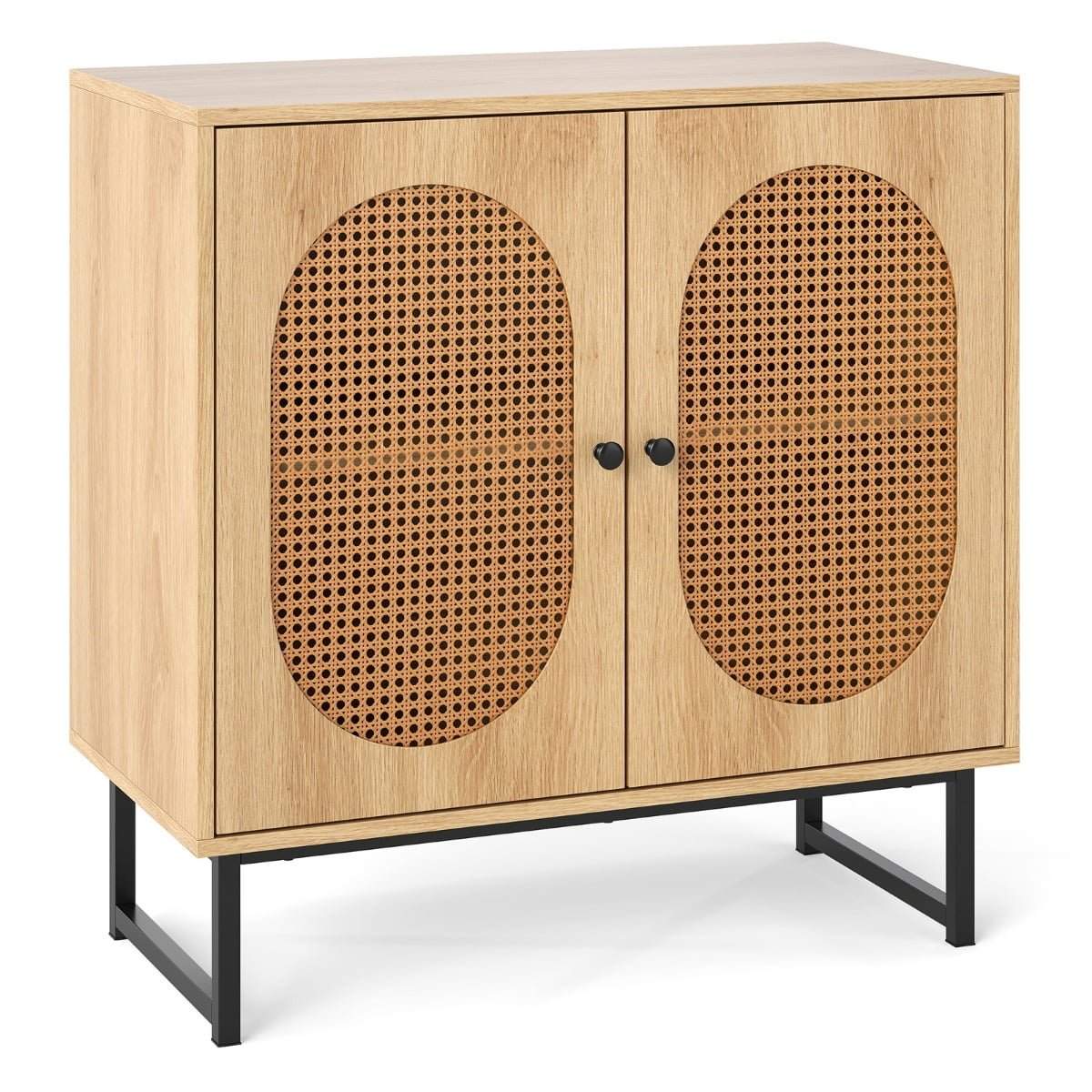 Rattan opbevaringsskab – justerbare hylder og metalben