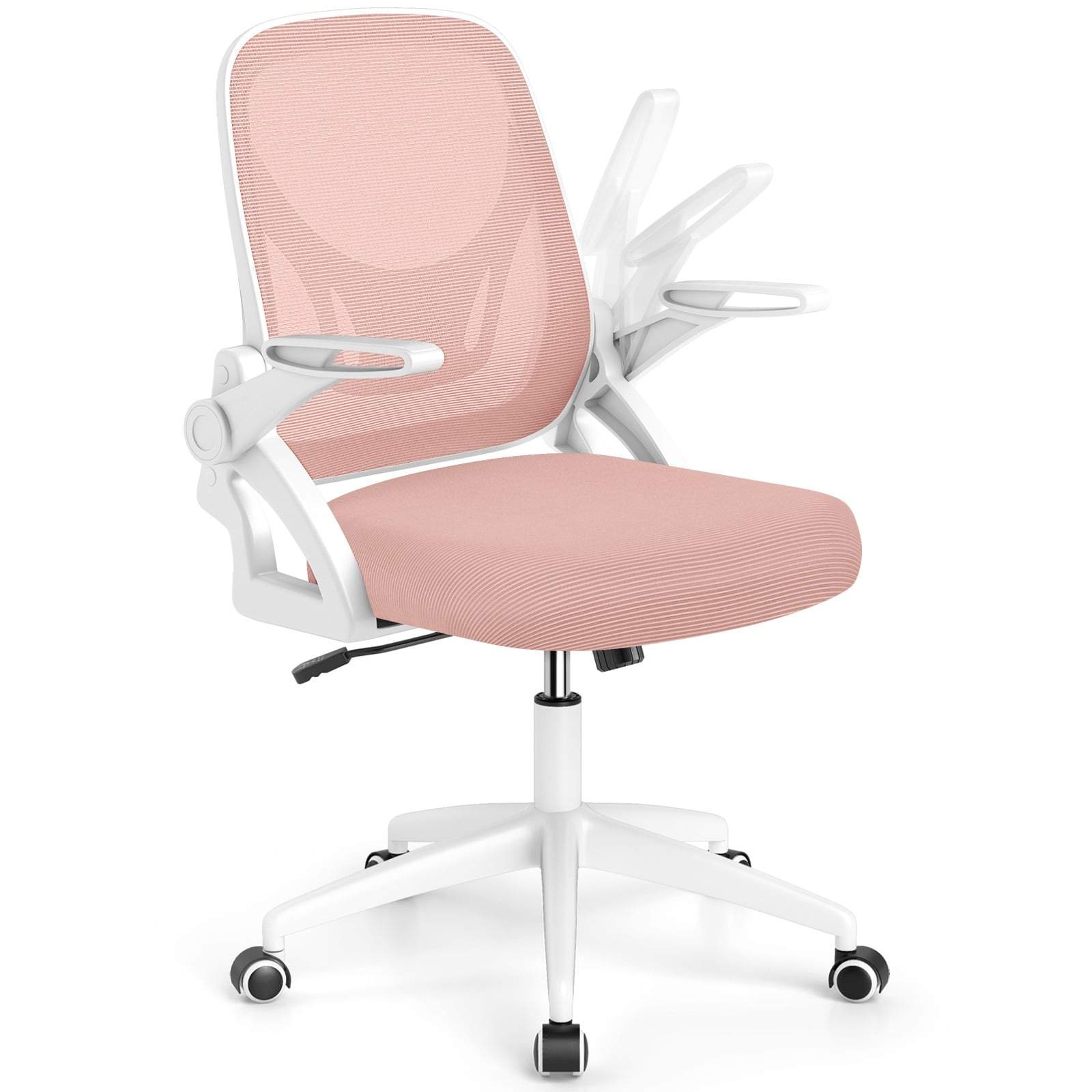 Ergonomisk lyserød kontorstol – foldbare armlæn, åndbart mesh