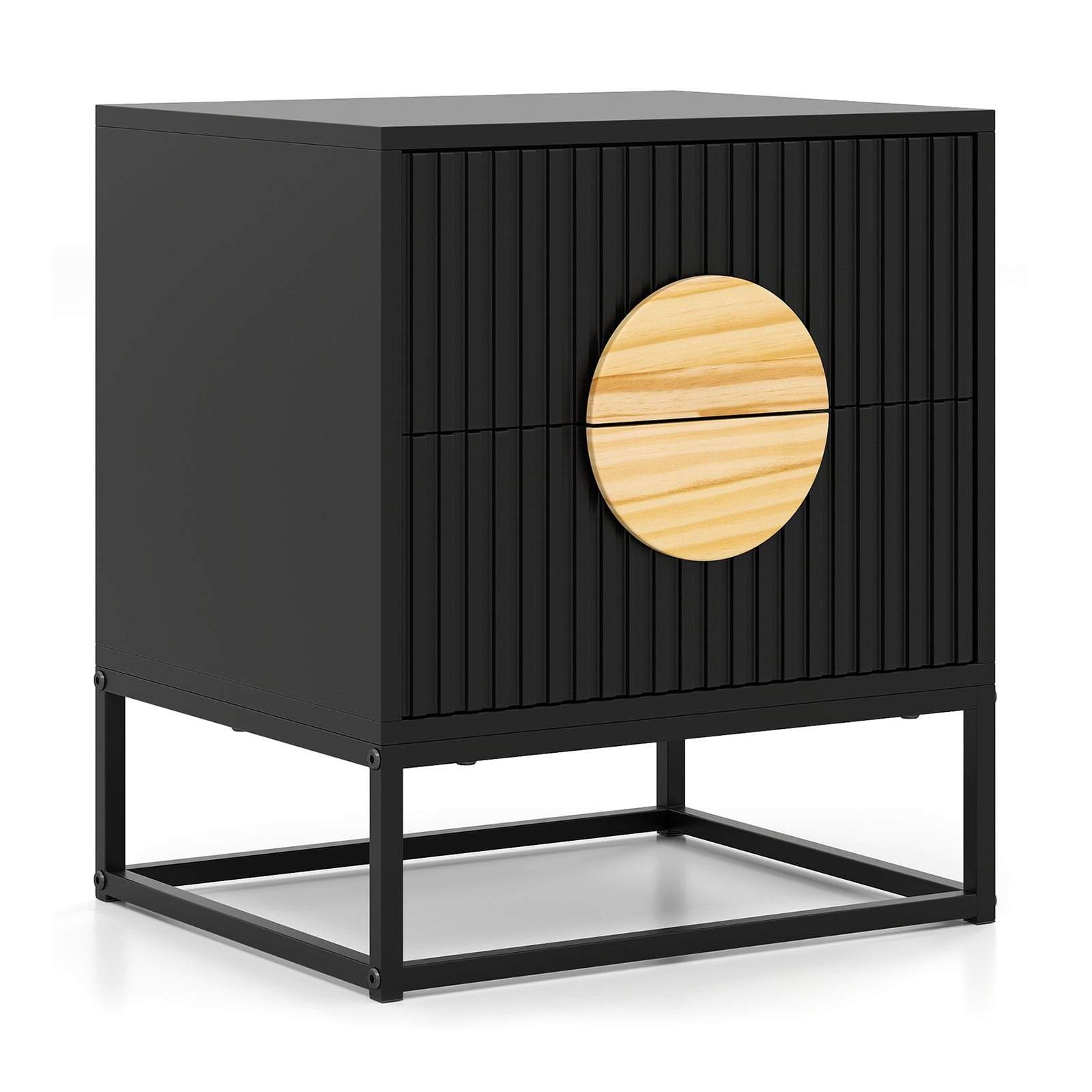 Sort Mid-Century Natbord – 2 skuffer, metalramme