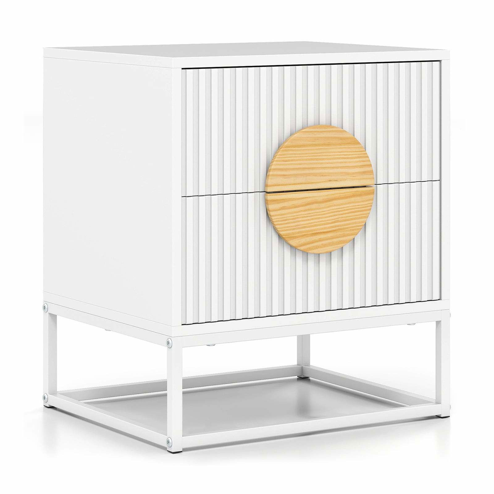 Räfflat nattduksbord med 2 lådor, vit och metallram | Hem & Hobby | Pryloteket