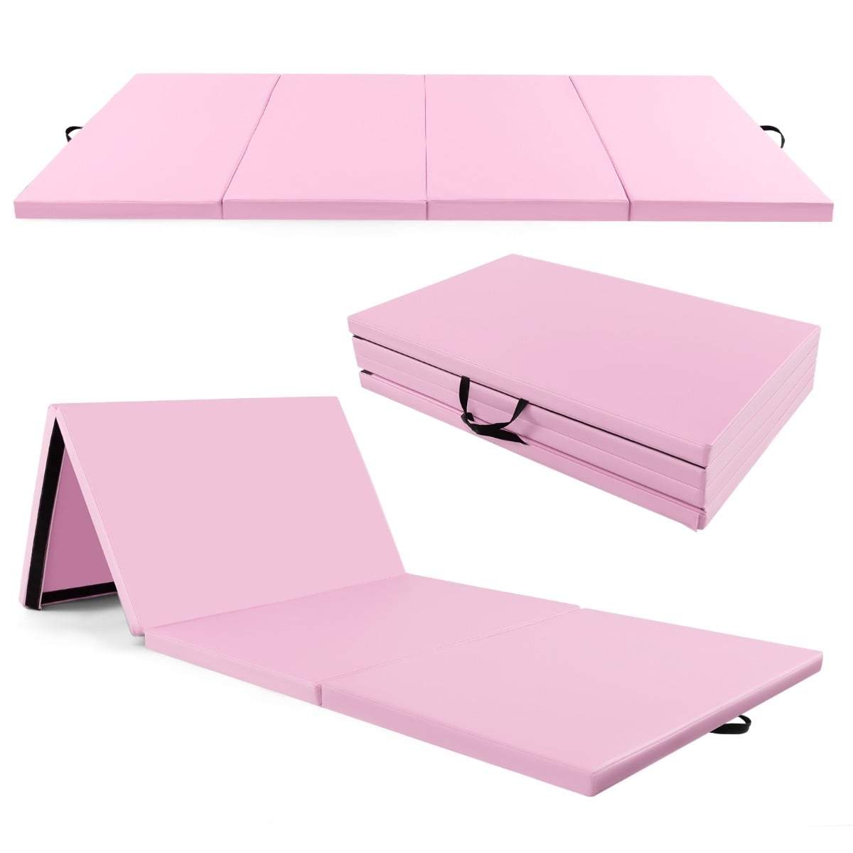 Sammenklappelig gymnastikmåtte – lyserød, 5 cm tyk skum, nem opbevaring