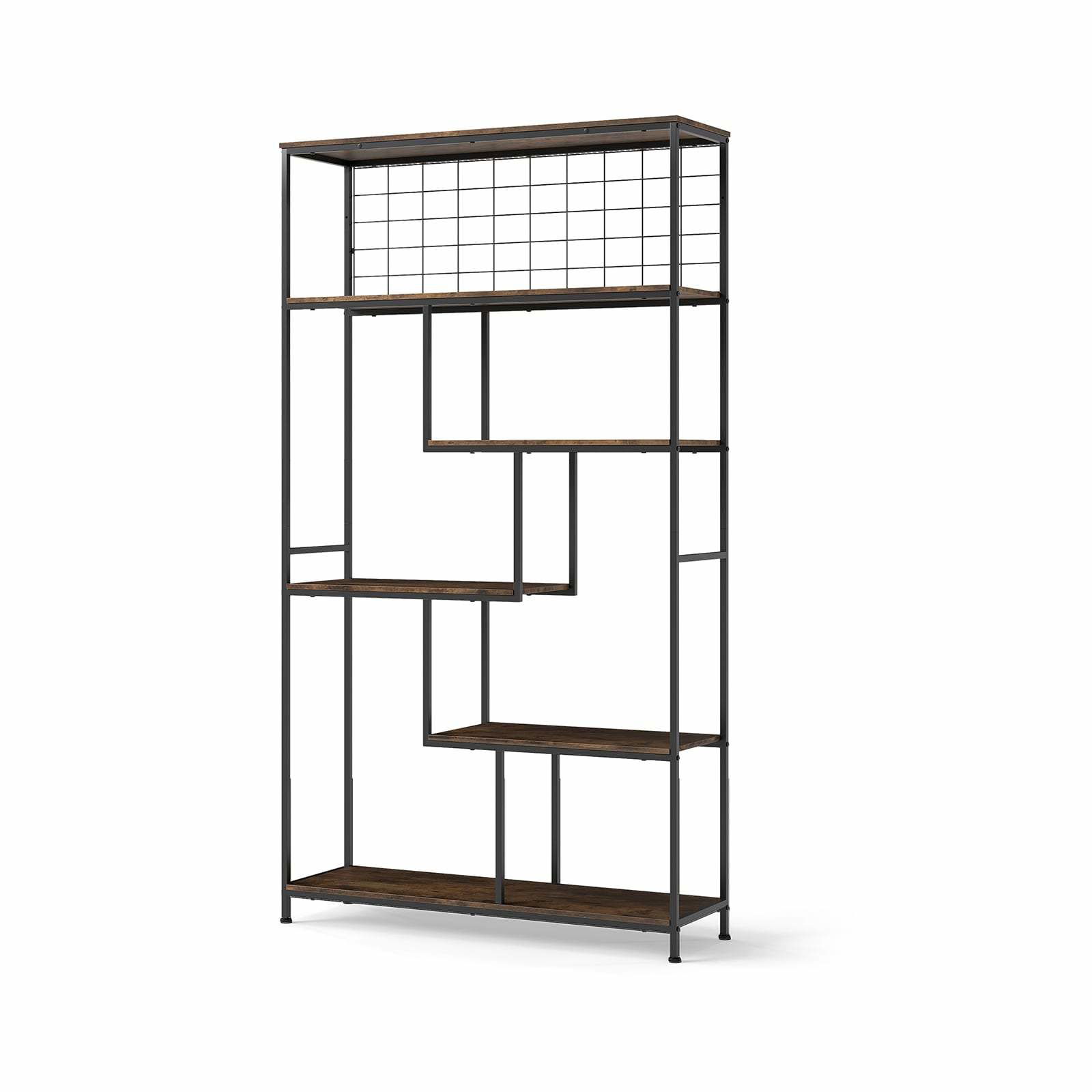 Hög industriell bokhylla med metallgaller – 6 våningar | Hem & Hobby | Pryloteket