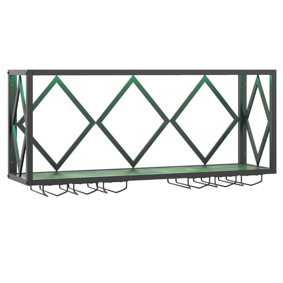 Vægmonteret vinreol med LED-lys og glasholdere