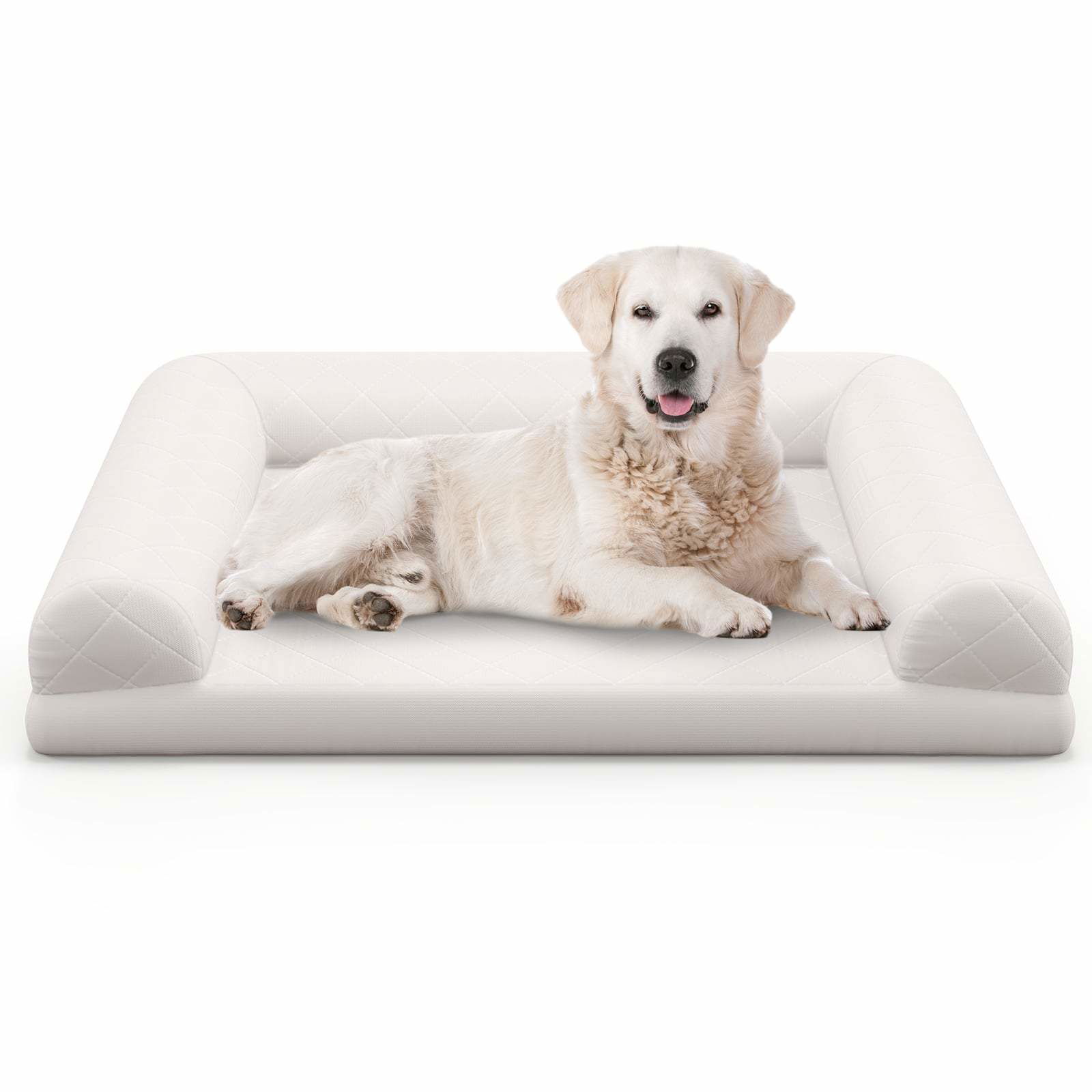 Ortopædisk hundeseng til mellemstore hunde, æggeburskum, beige